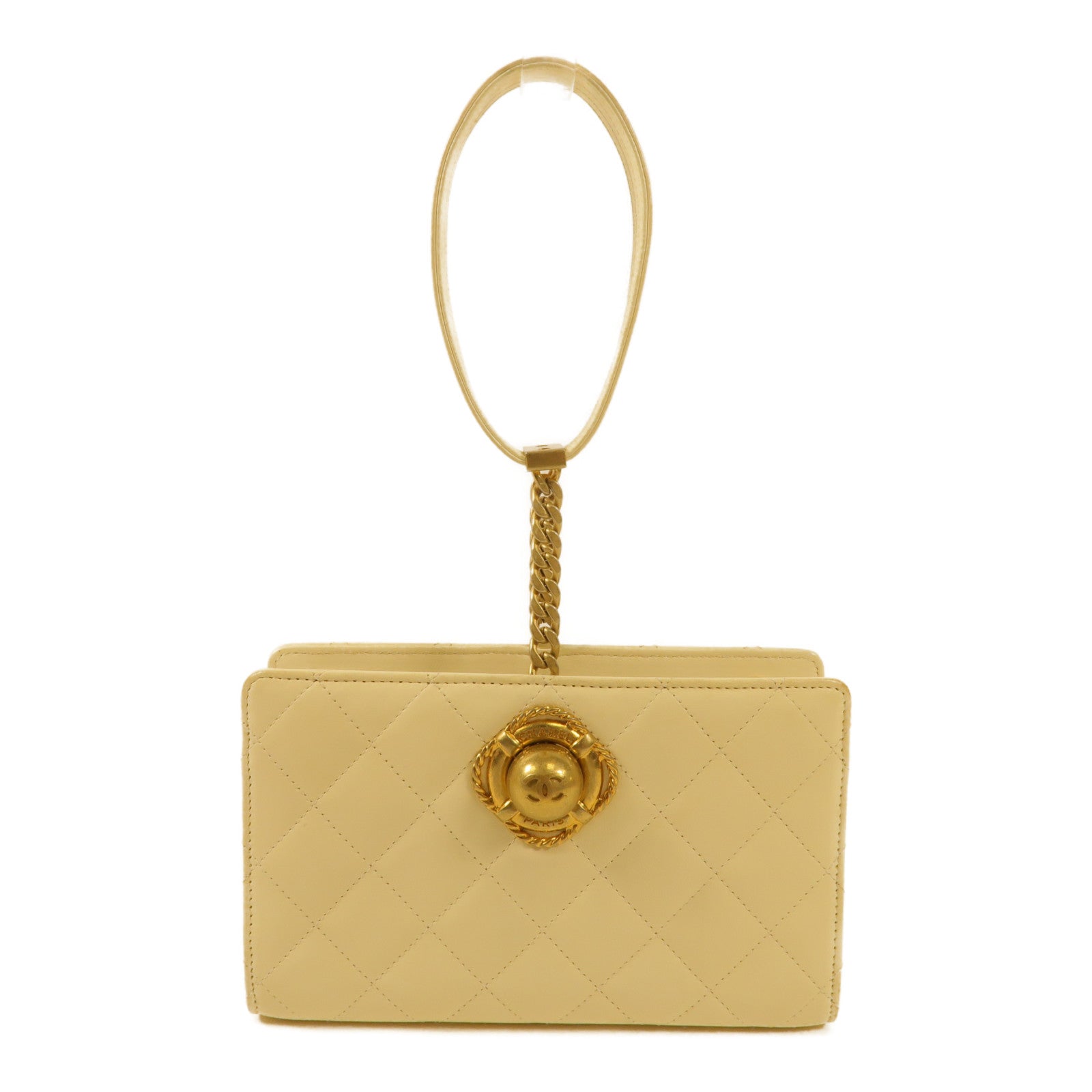 CHANEL CC GHW Evening By The Sea Clutch Hand Bag AS0178 Lambskin Leather Beige