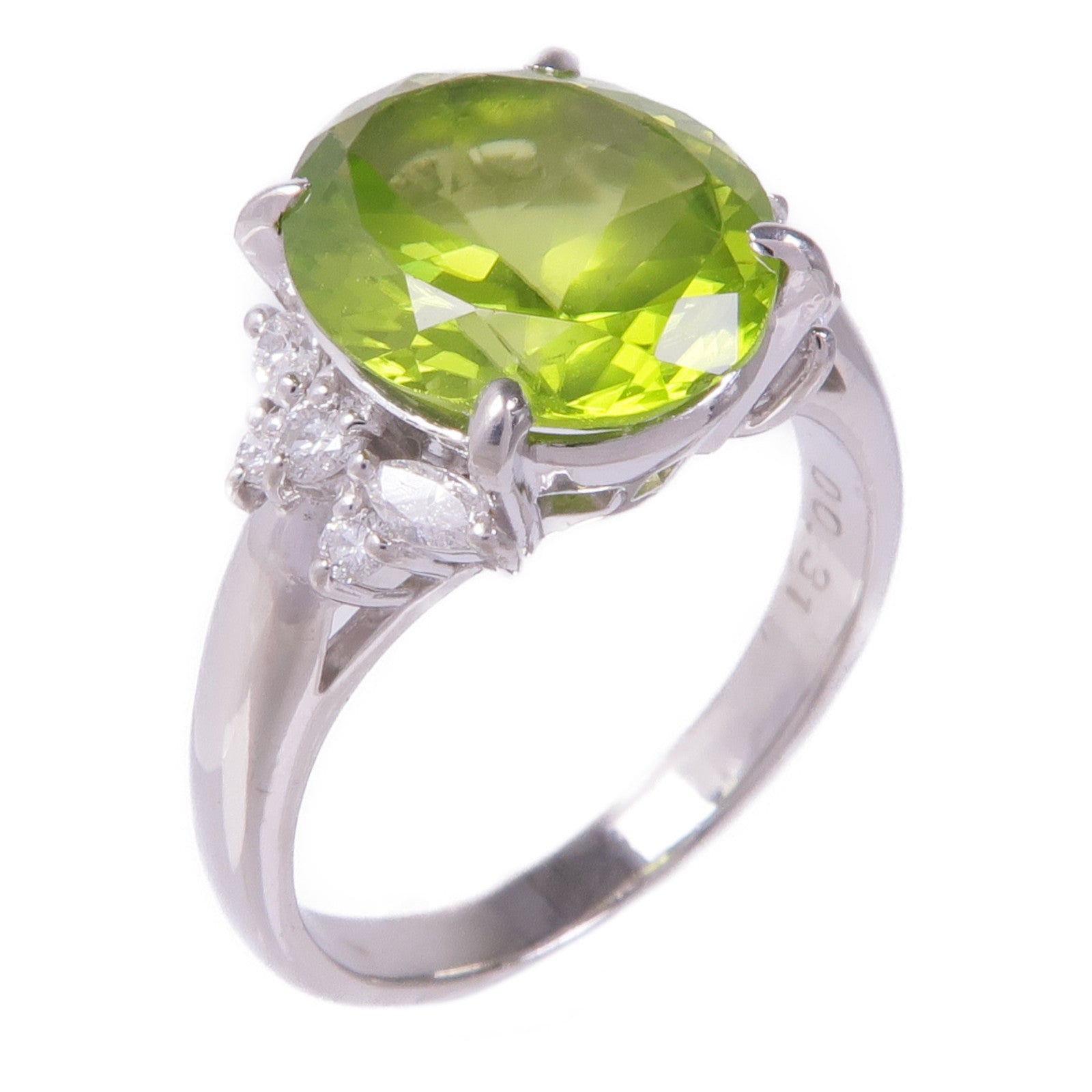 JEWELRY PT900鉑金Peridot Diamond Ring橄欖石/鑽石戒指US#6.75