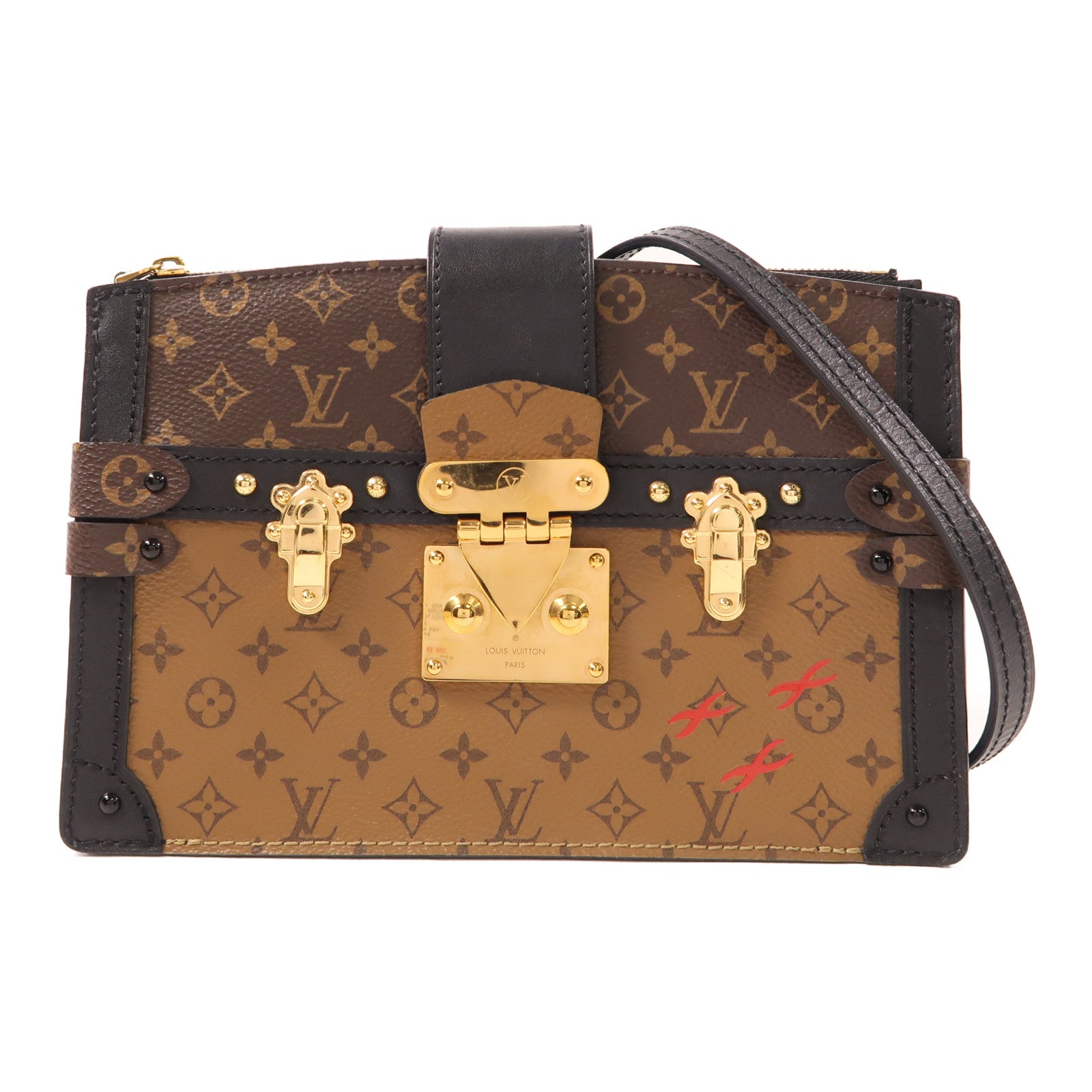 LOUIS VUITTON Monogram Reverse Trunk Clutch金扣肩背袋棕色