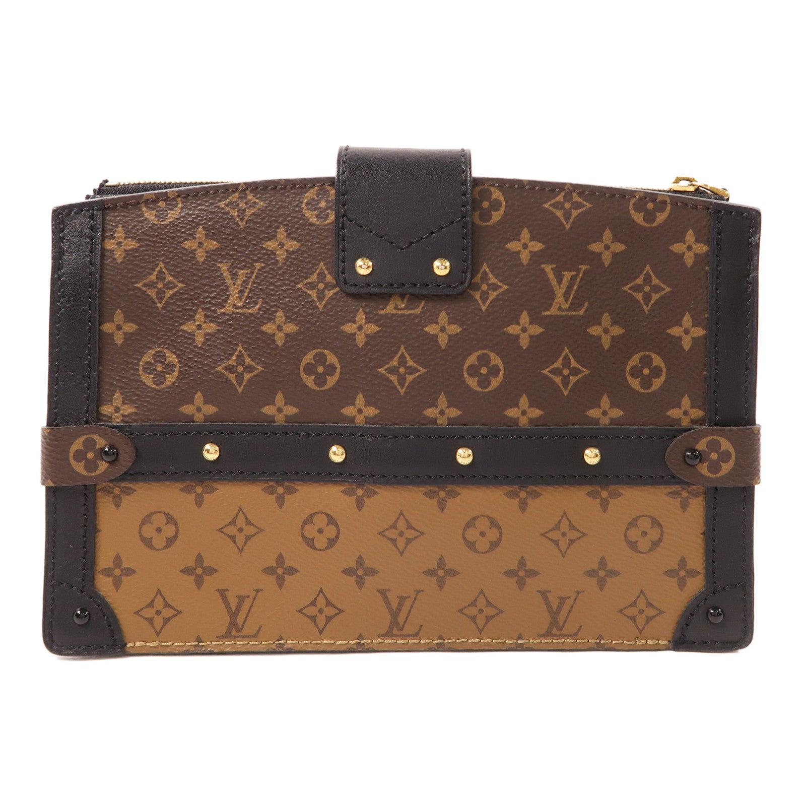 LOUIS VUITTON Monogram Reverse Trunk Clutch金扣肩背袋棕色