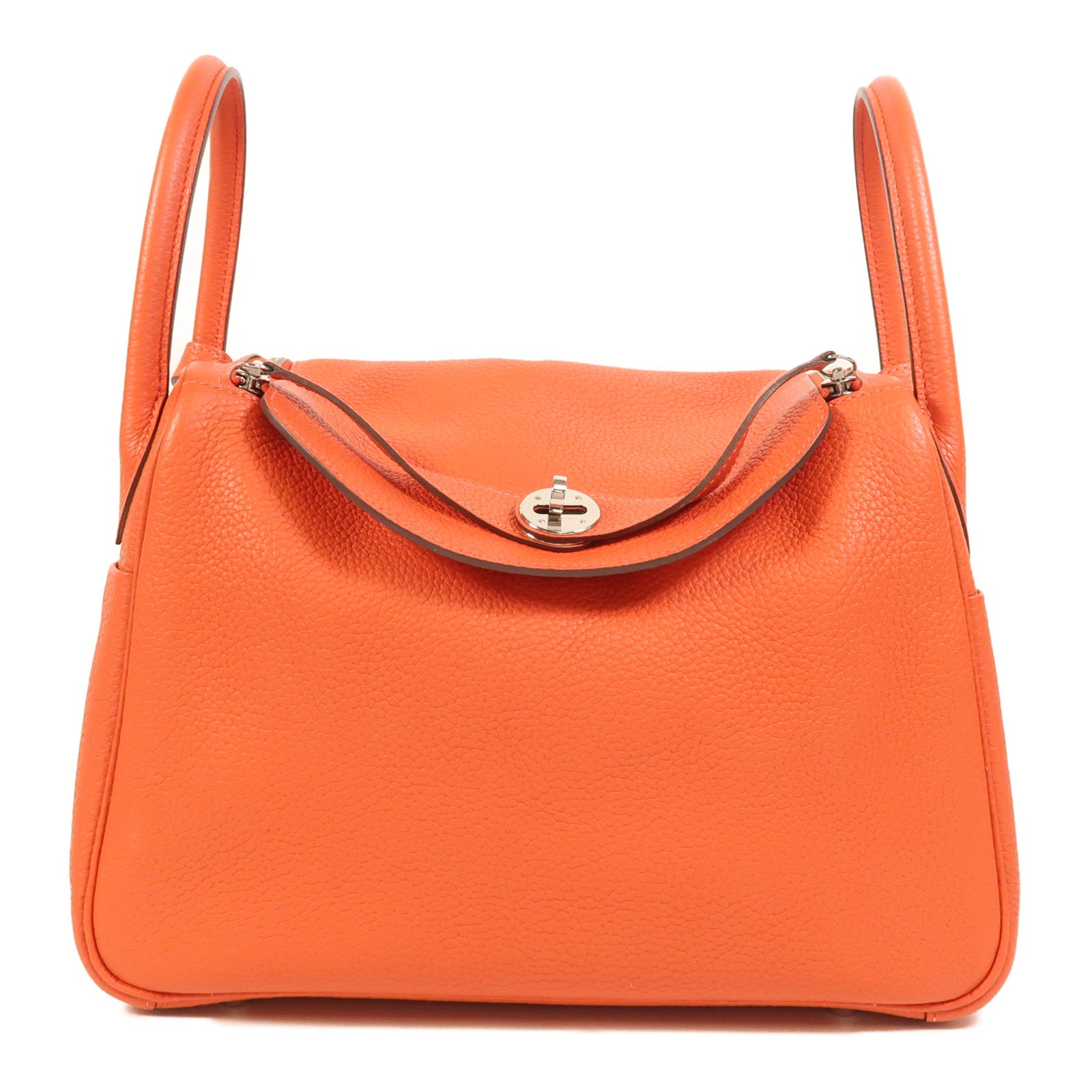 HERMES Clemence皮革Lindy 30銀扣手挽肩背兩用袋Rouge Pivoine