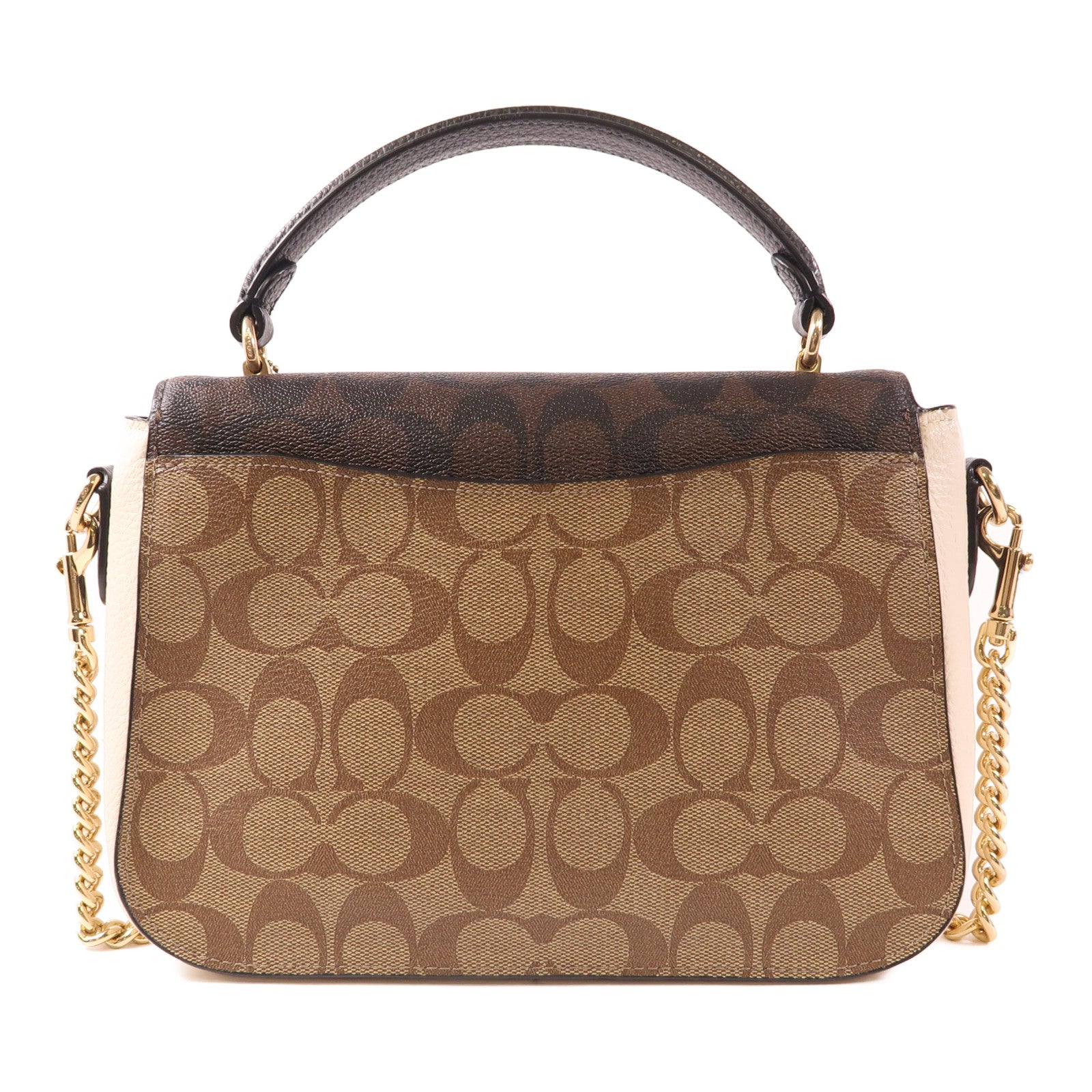 COACH GHW 2 Way Bag Coated Canvas Brown/White