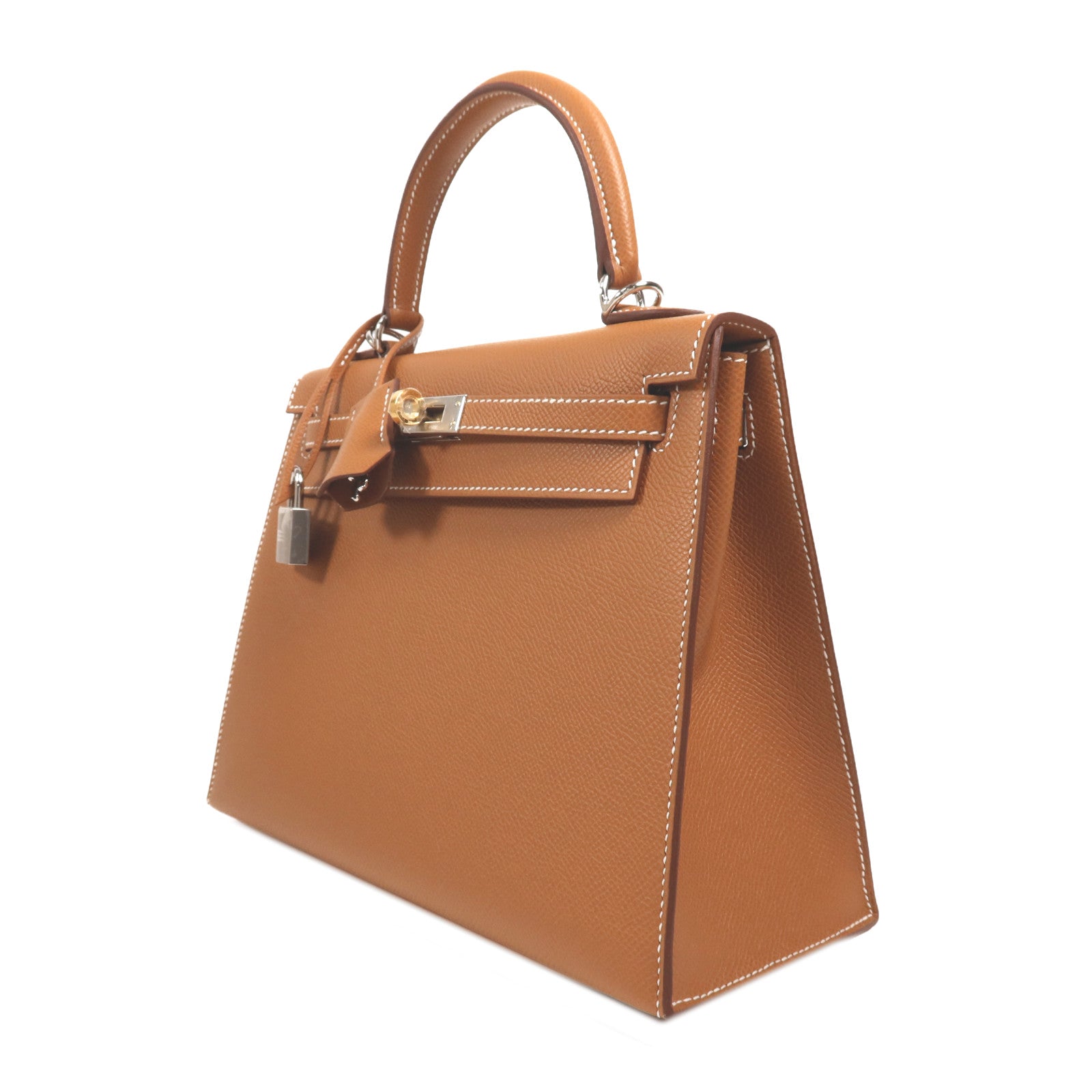 HERMES Epsom皮革Kelly 25銀扣手挽肩背兩用袋Gold