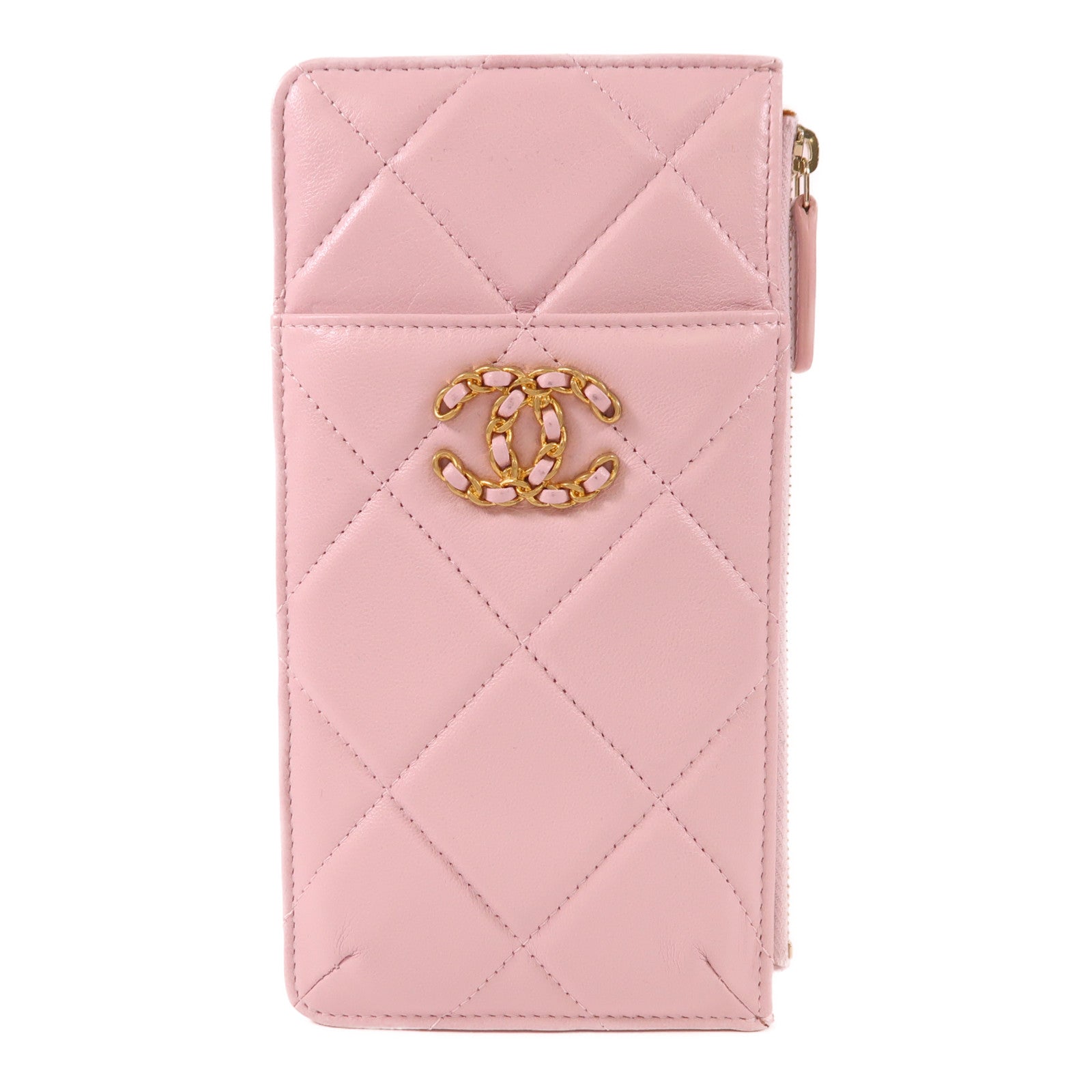 CHANEL 羊皮皮革C19 Phone And Card Case金扣手拿包