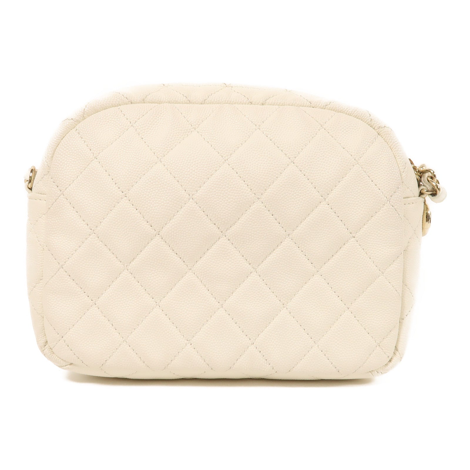 CHANEL CC GHW Shoulder Bag Calfskin Leather White