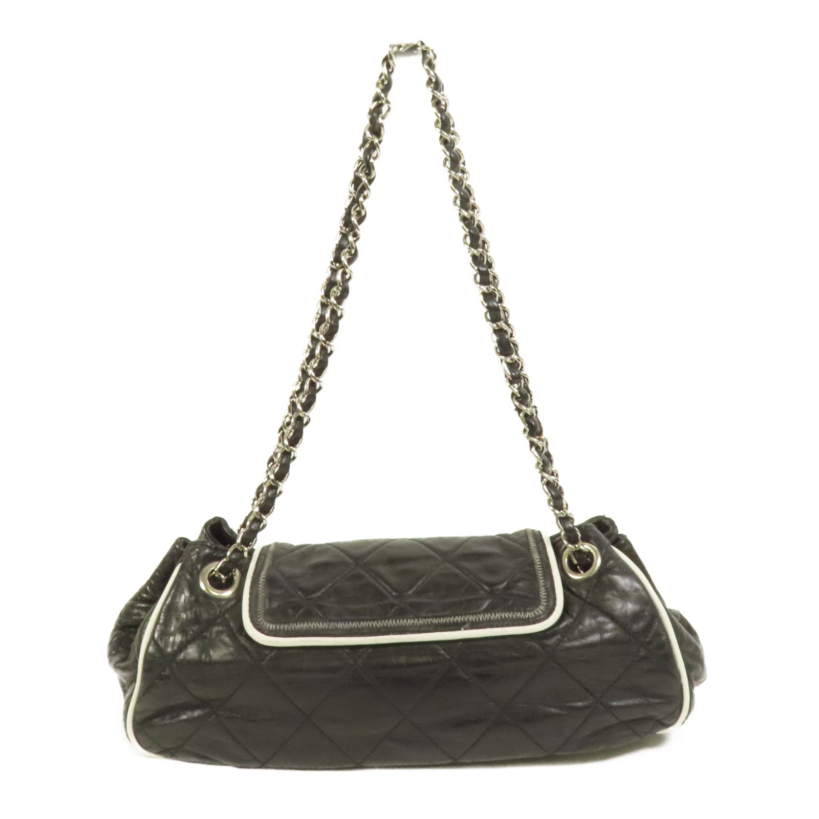 CHANEL 牛皮皮革West Accordion Flap Bag銀扣鏈帶肩背袋