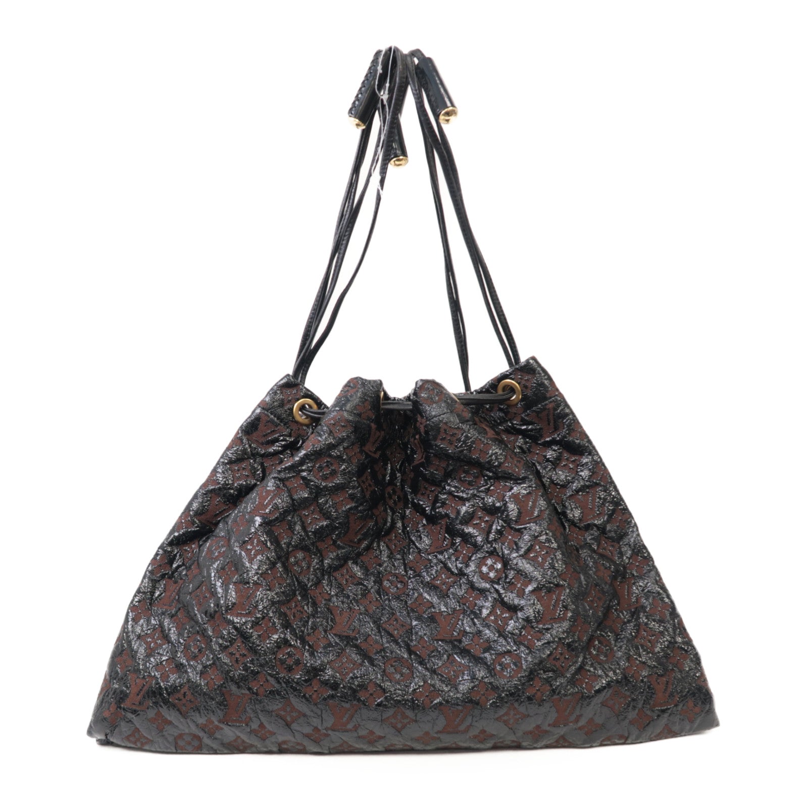 LOUIS VUITTON 【激減優惠】Monogram Envinil Squishy金扣肩背袋棕色/黑色