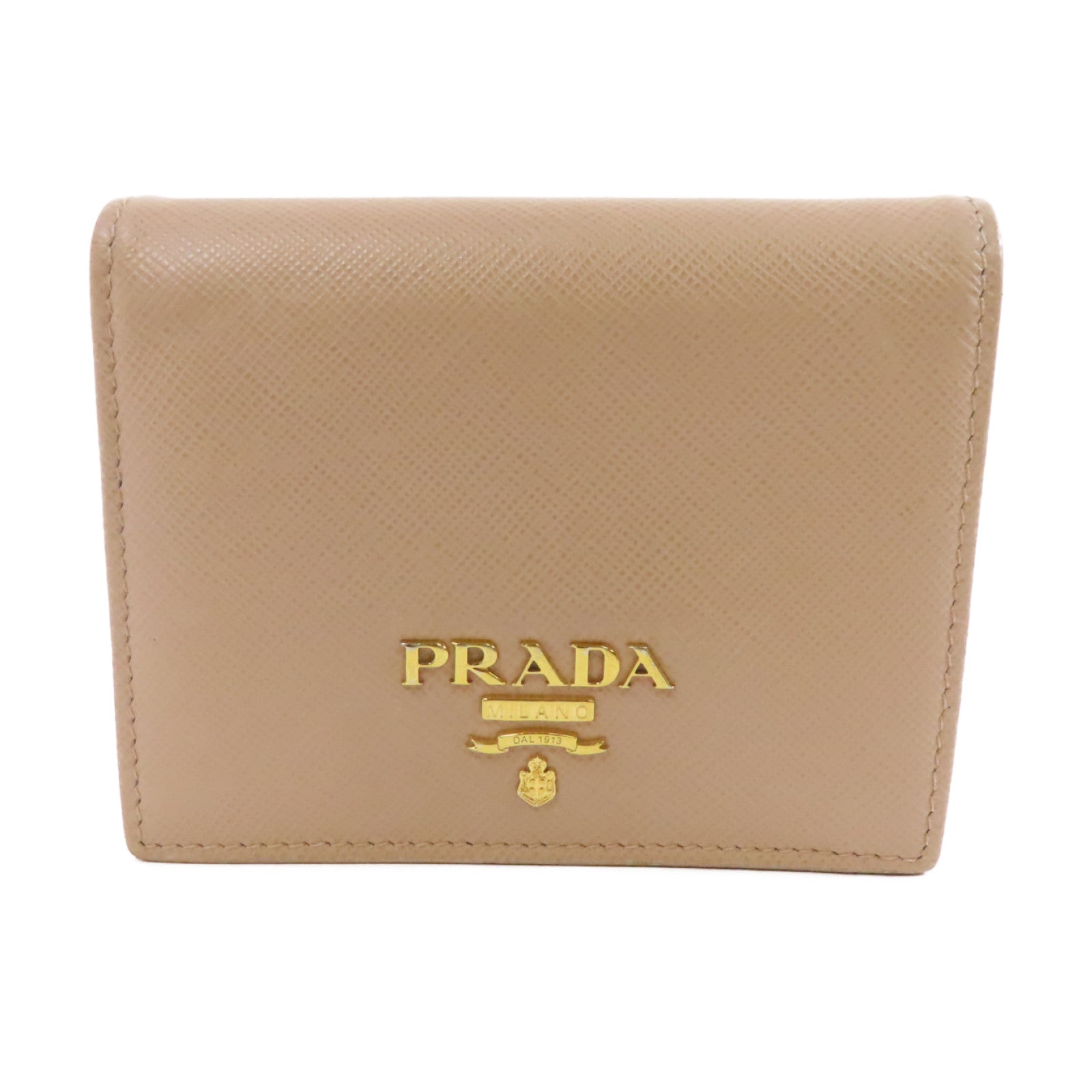 PRADA 【激減優惠】Saffiano皮革Wallet金扣錢包米色
