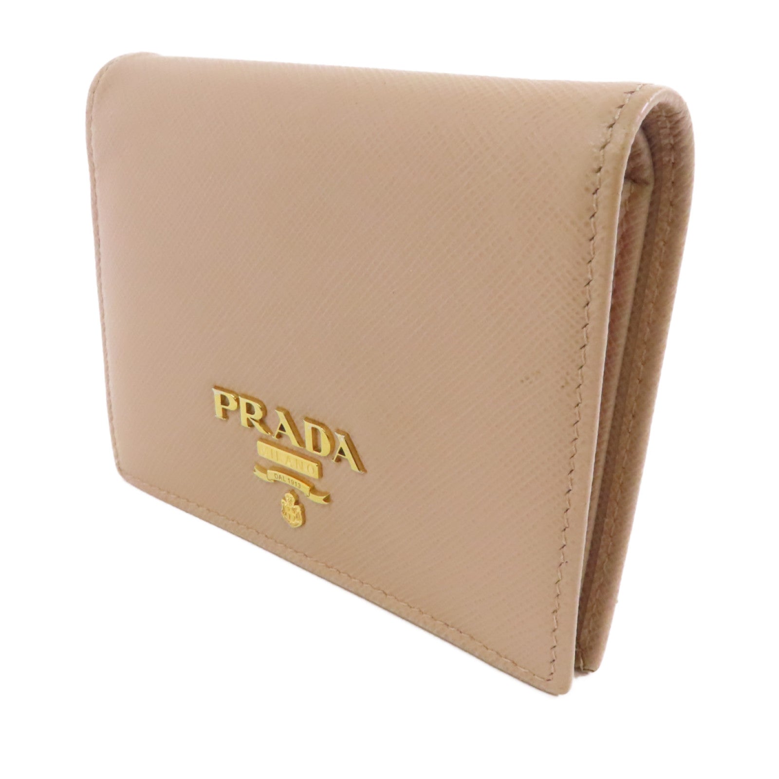 PRADA Saffiano皮革Wallet金扣錢包米色