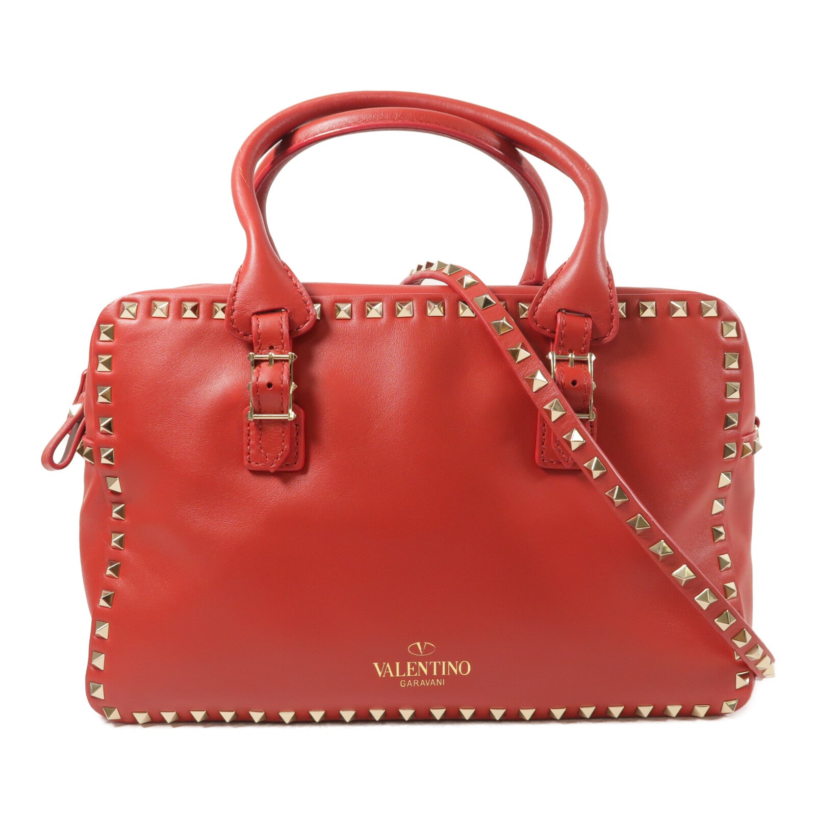 Valentino 牛皮皮革Boston Bag銀扣手挽肩背兩用袋