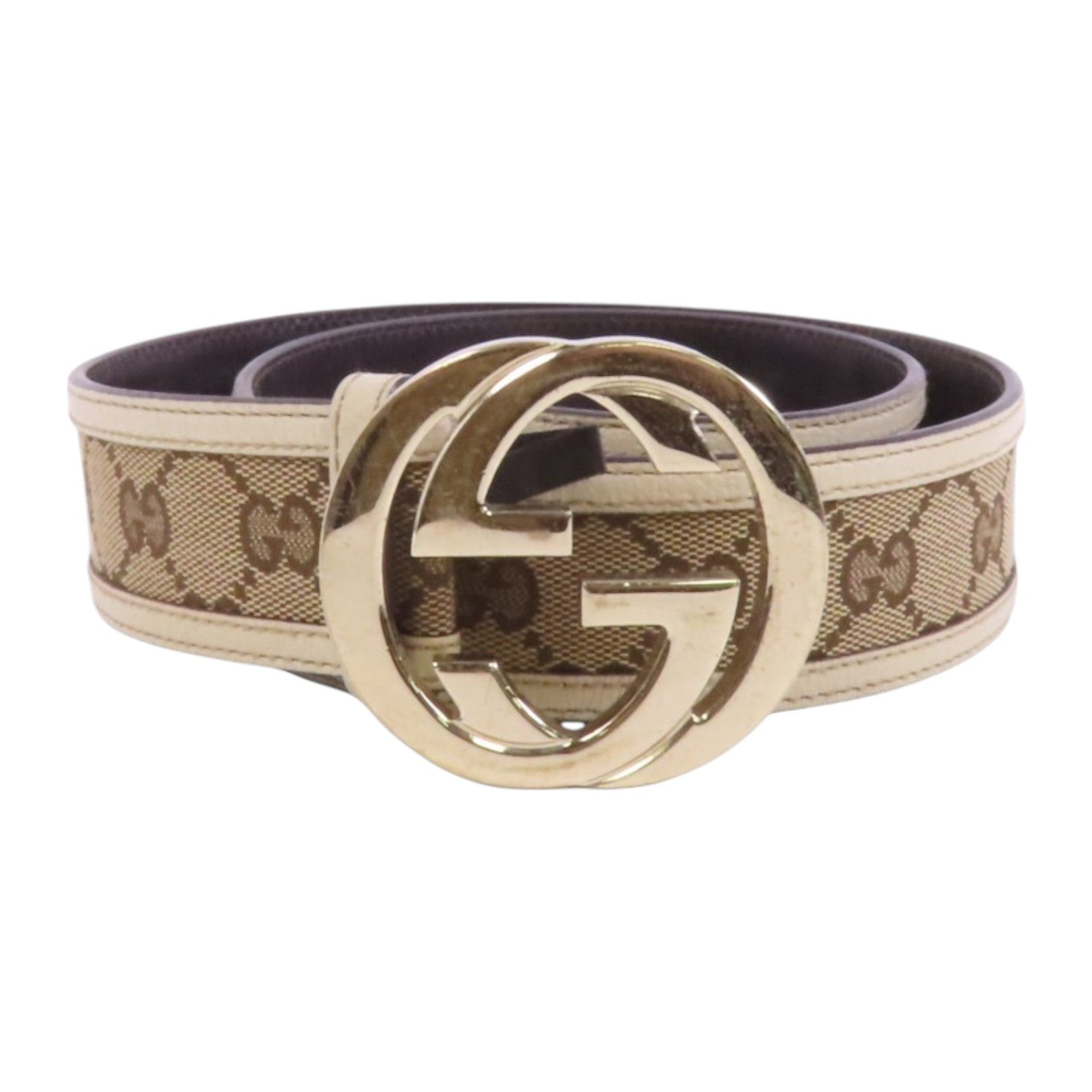 GUCCI GG帆布/牛皮皮革Gucci Belt金扣皮帶
