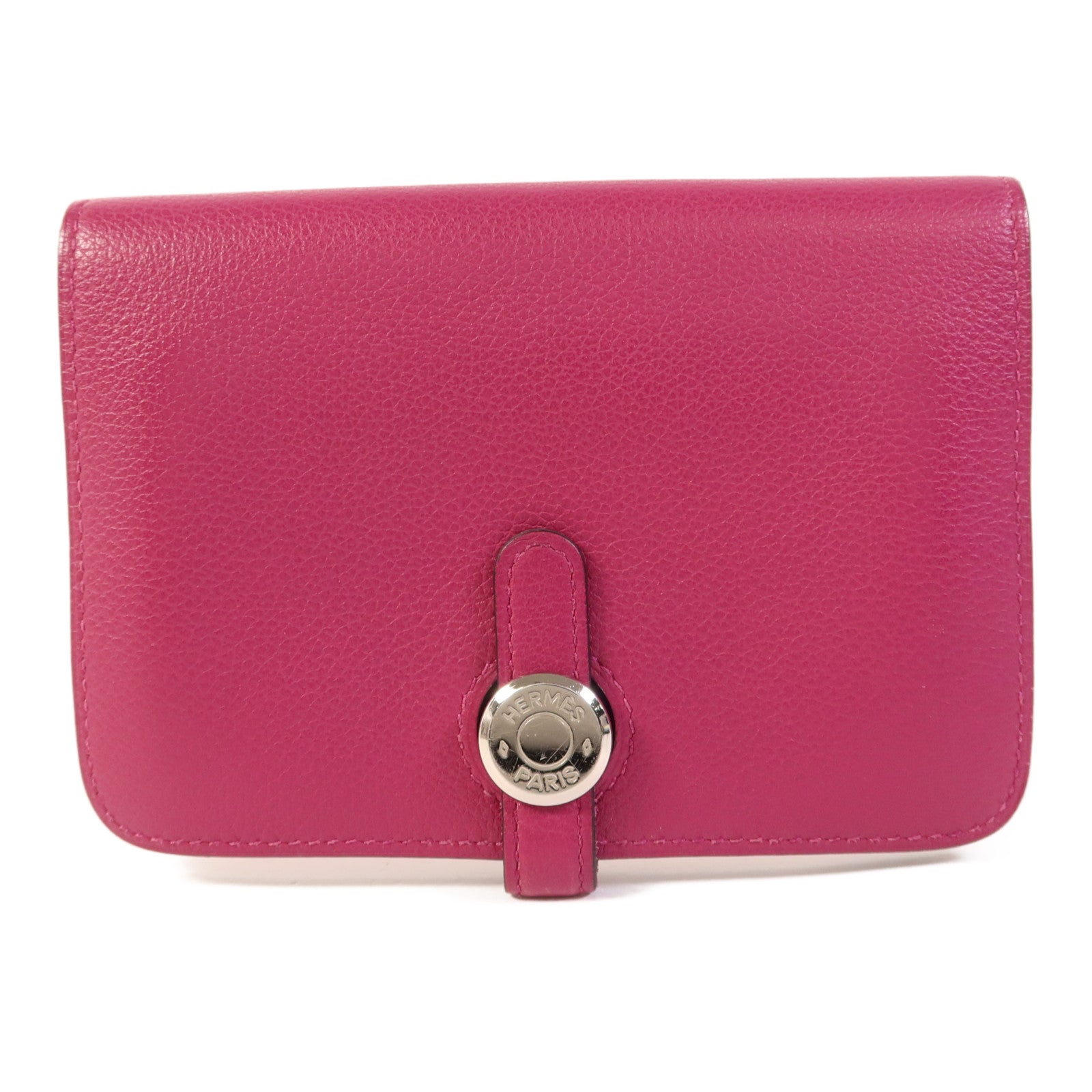 HERMES Evercolor皮革Dogon Compact Bifold Wallet銀扣錢包Rose Pourpre