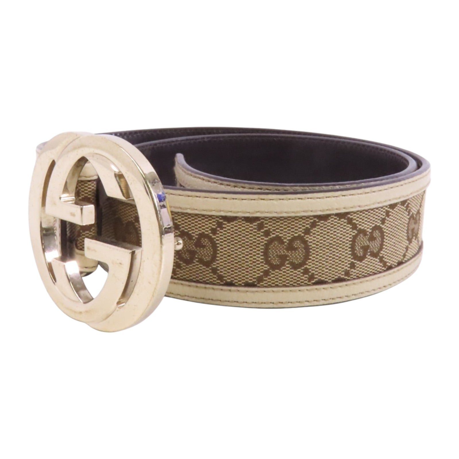 GUCCI GG帆布/牛皮皮革Gucci Belt金扣皮帶