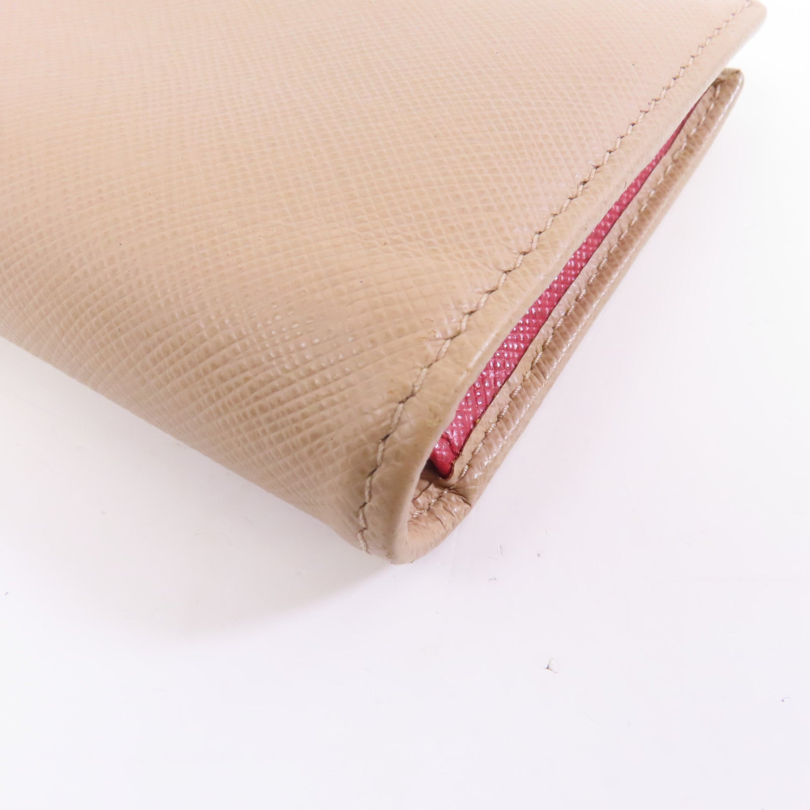 PRADA Saffiano皮革Wallet金扣錢包米色