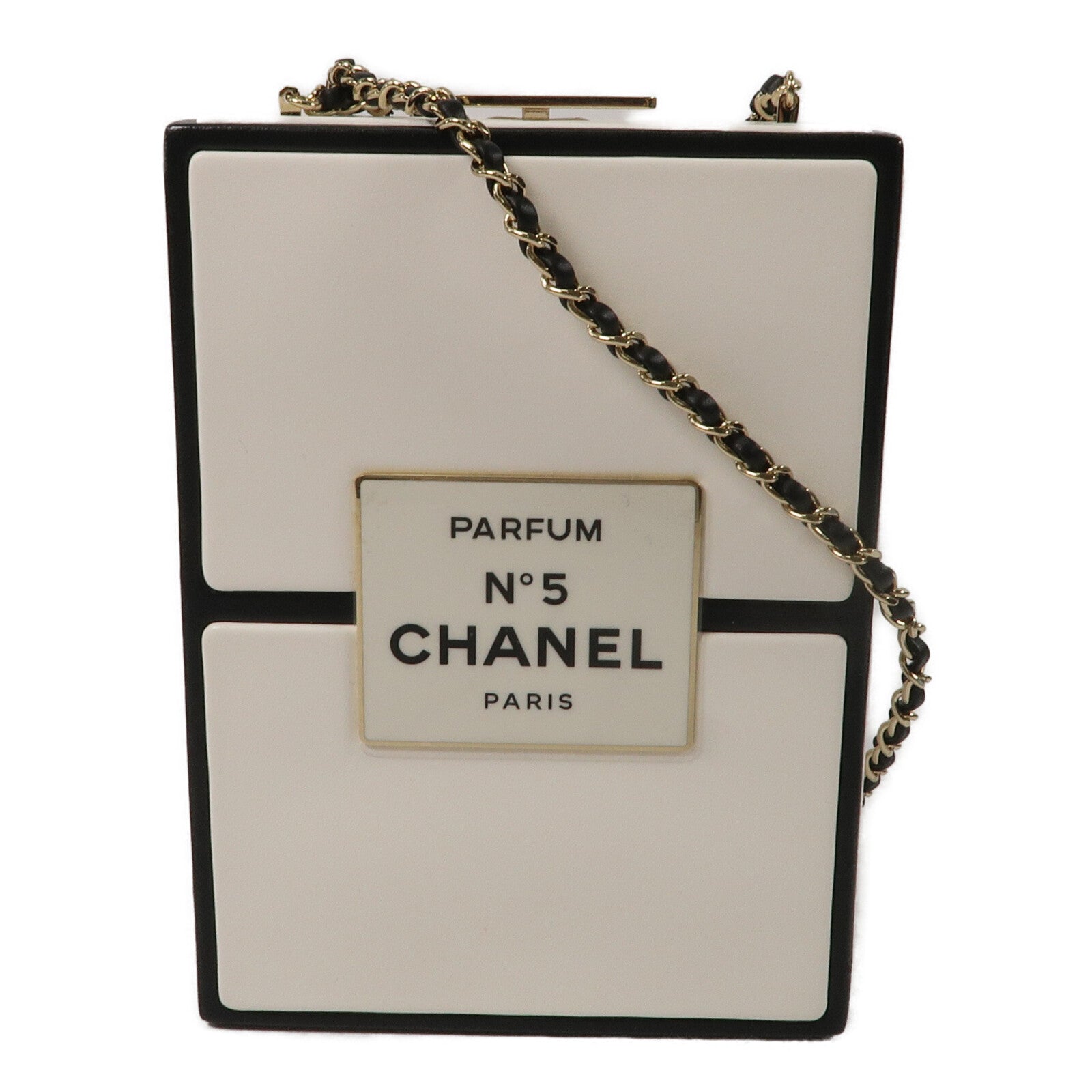 CHANEL 羊皮皮革No.5 Perfume Box Evening Clutch鏈帶肩背袋