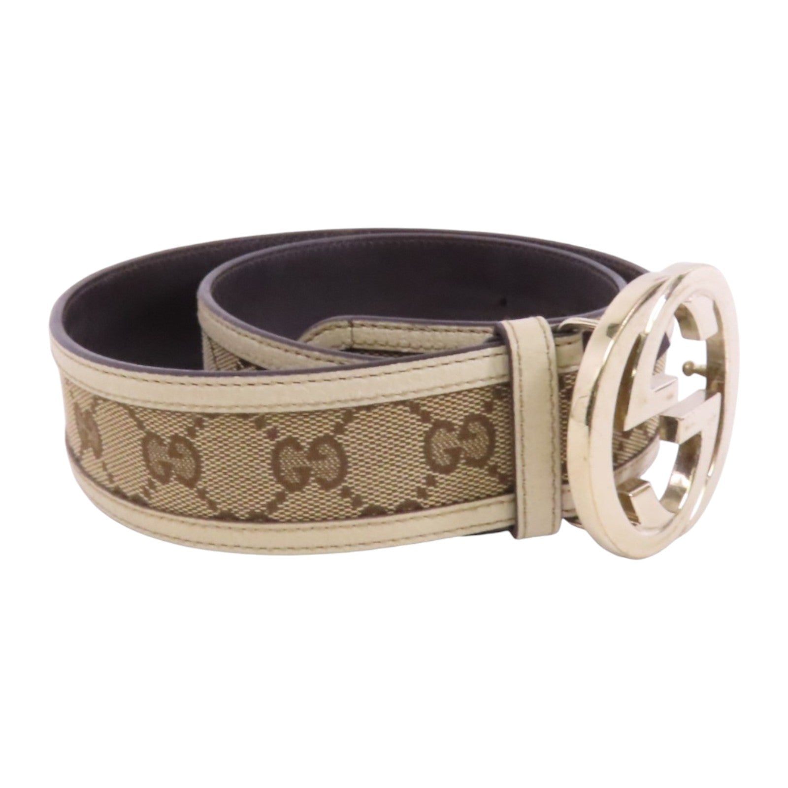 GUCCI GG帆布/牛皮皮革Gucci Belt金扣皮帶