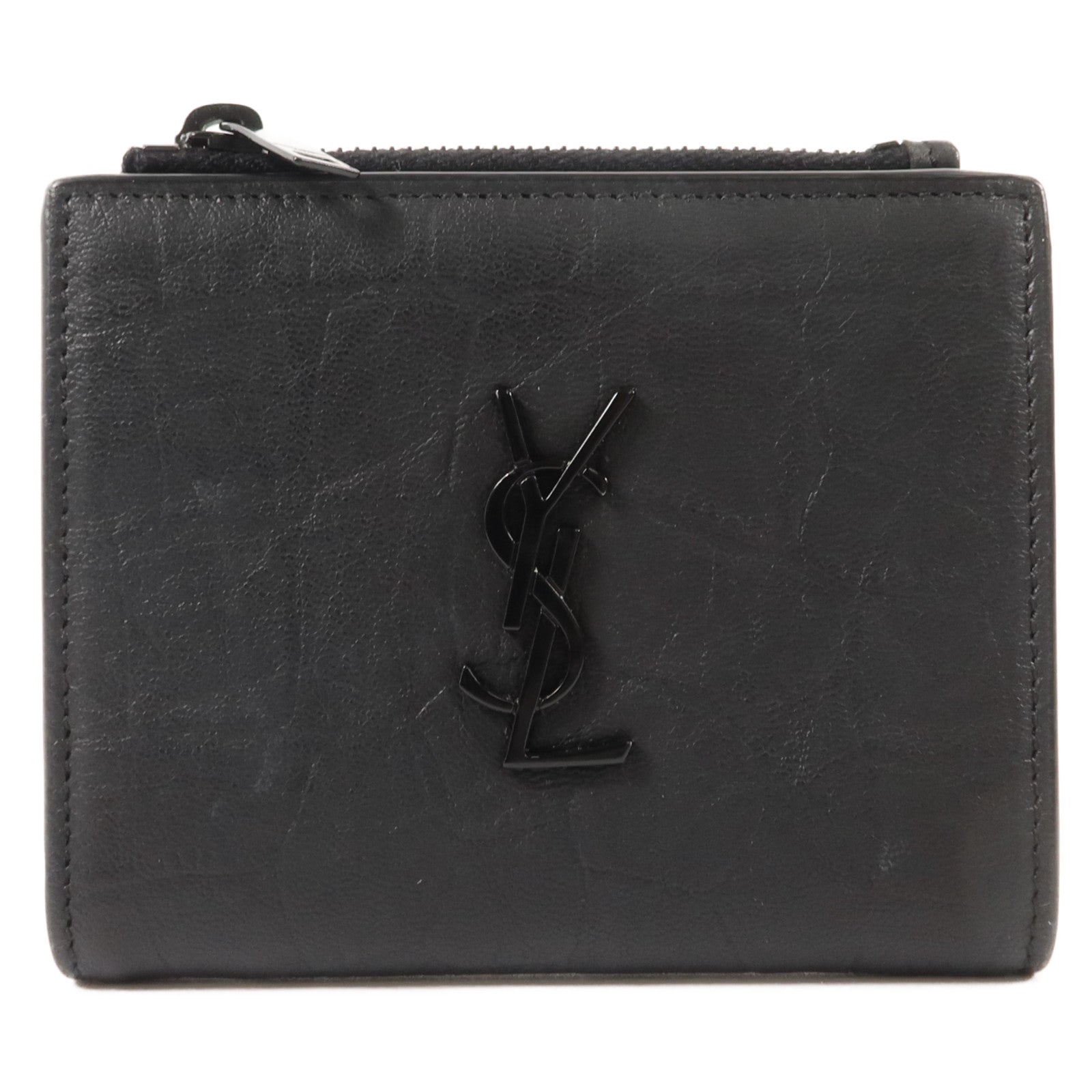 SAINT LAURENT 牛皮皮革Cassandre Crocodile-Embossed Wallet錢包