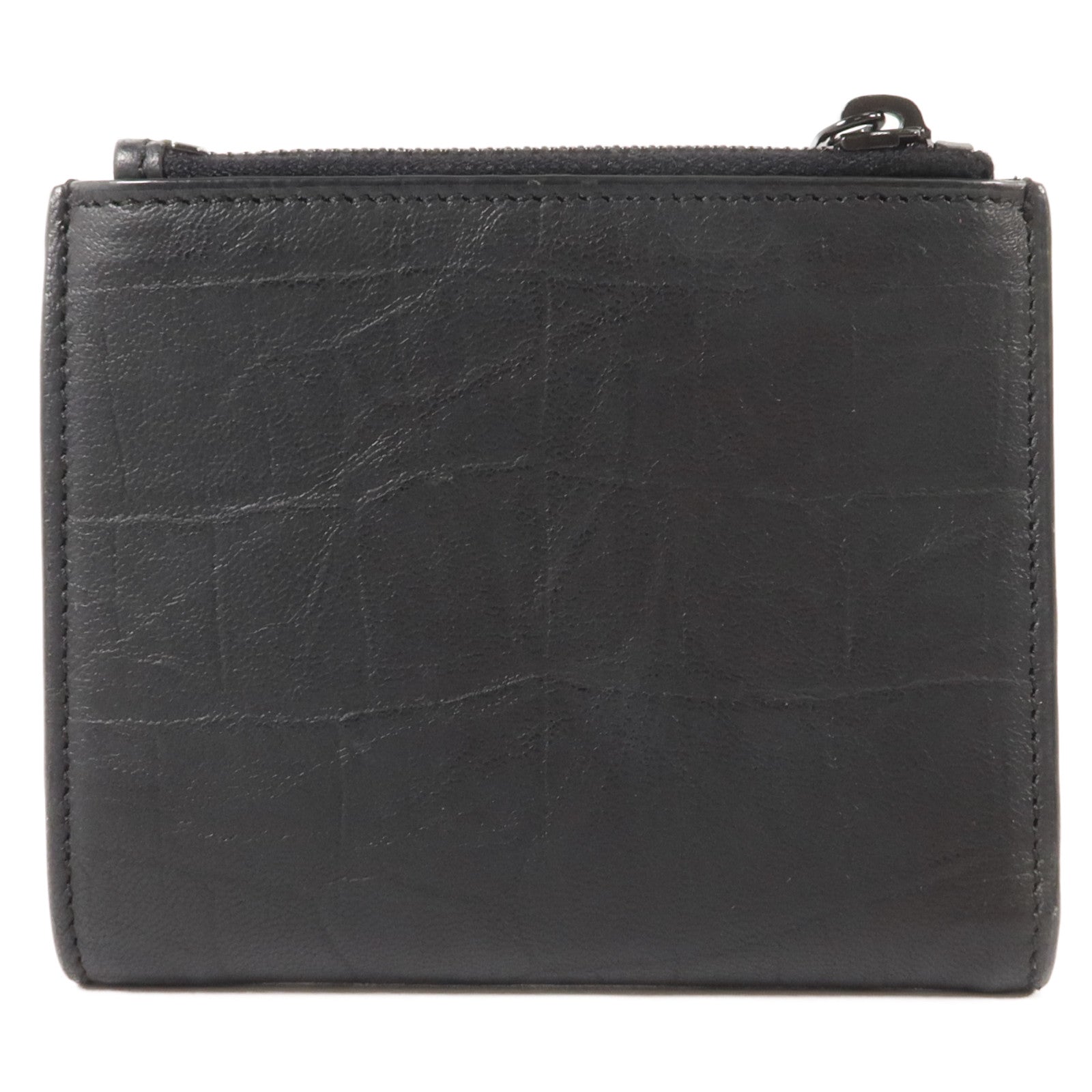 SAINT LAURENT 牛皮皮革Cassandre Crocodile-Embossed Wallet錢包