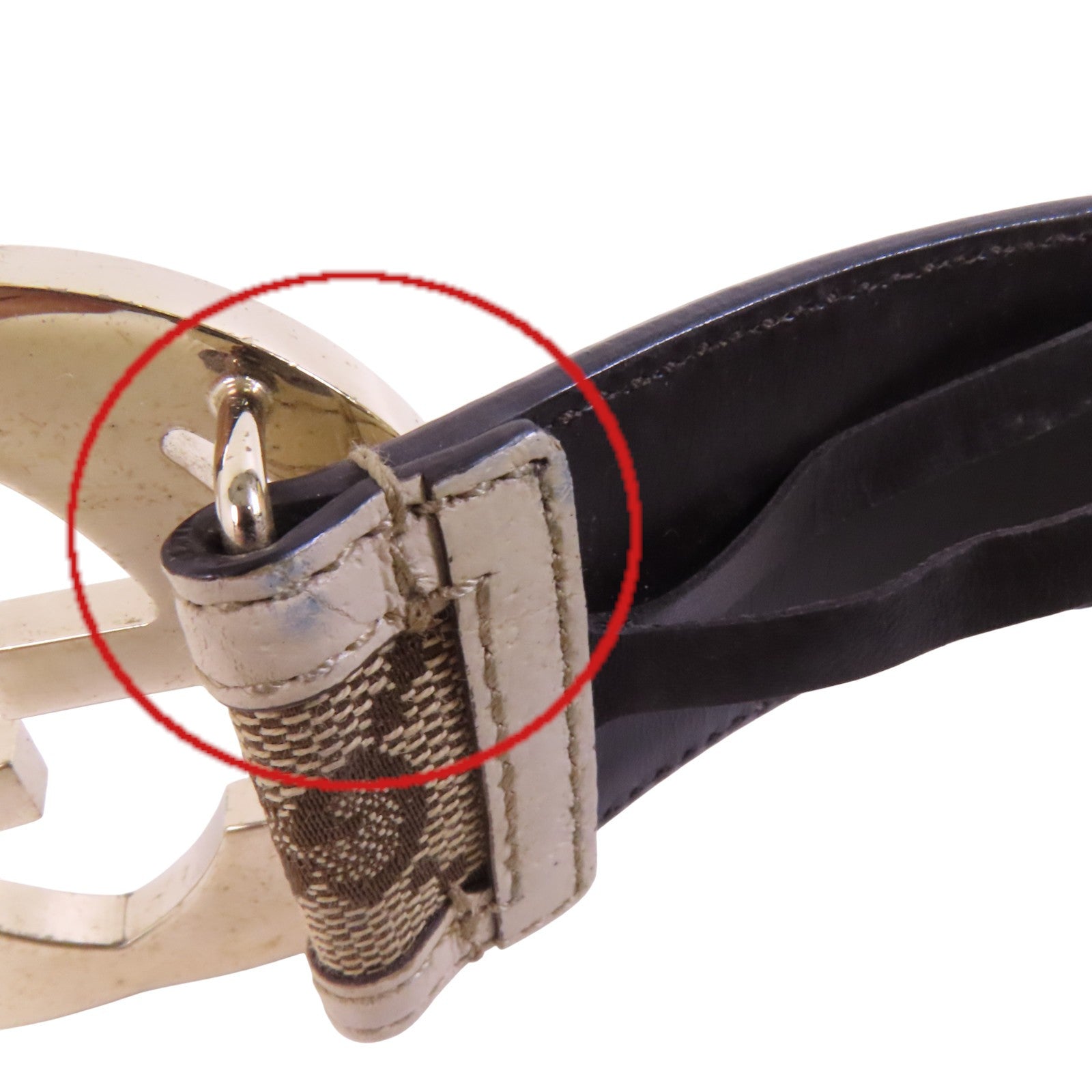 GUCCI GG帆布/牛皮皮革Gucci Belt金扣皮帶