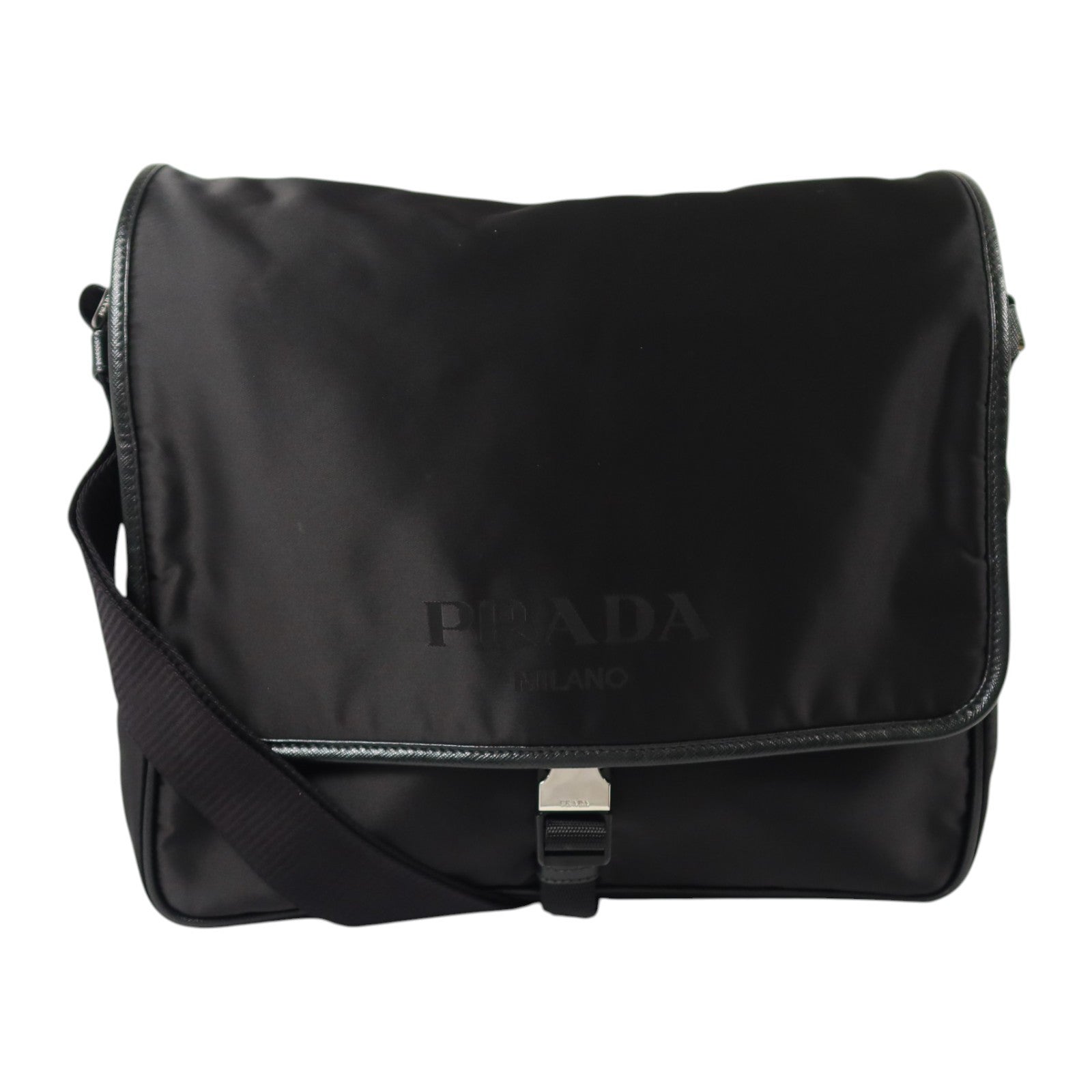 PRADA 尼龍Messenger Bag銀扣肩背袋