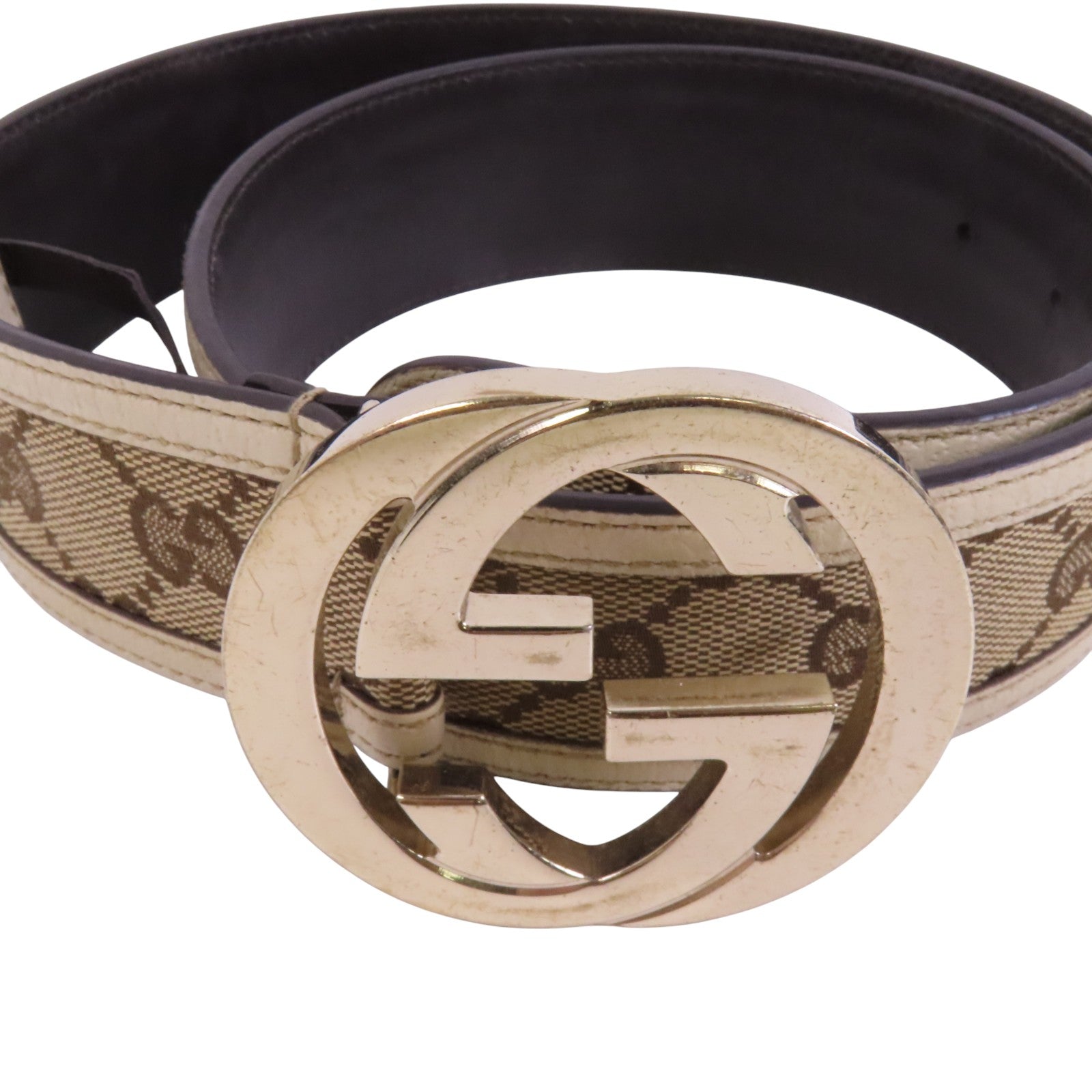 GUCCI GG帆布/牛皮皮革Gucci Belt金扣皮帶