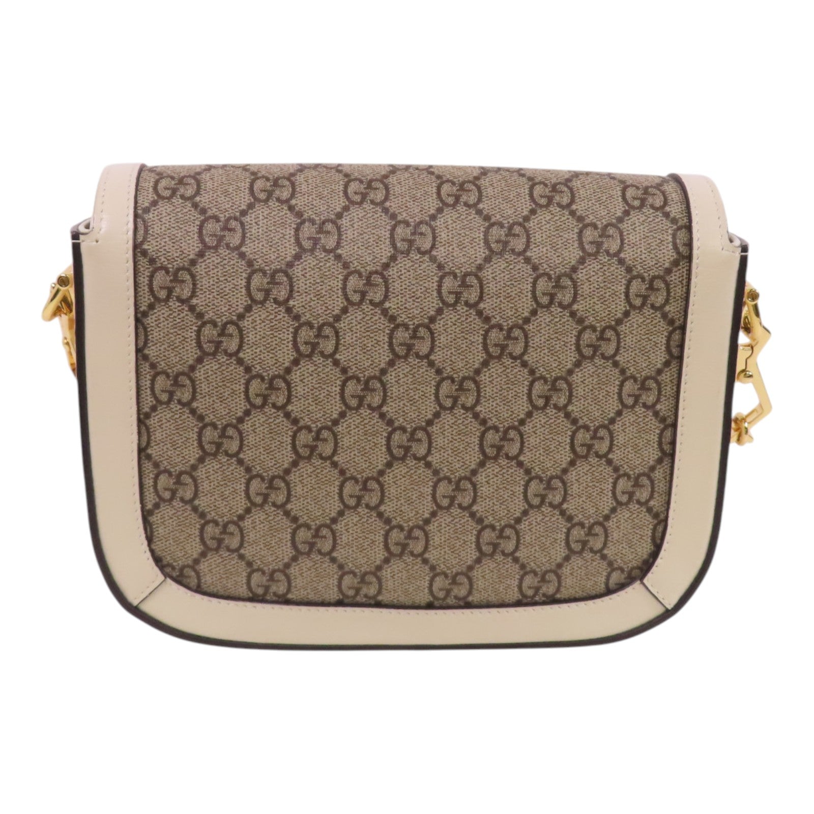 GUCCI 塗層帆布/牛皮皮革Horsebit 1955金扣肩背袋