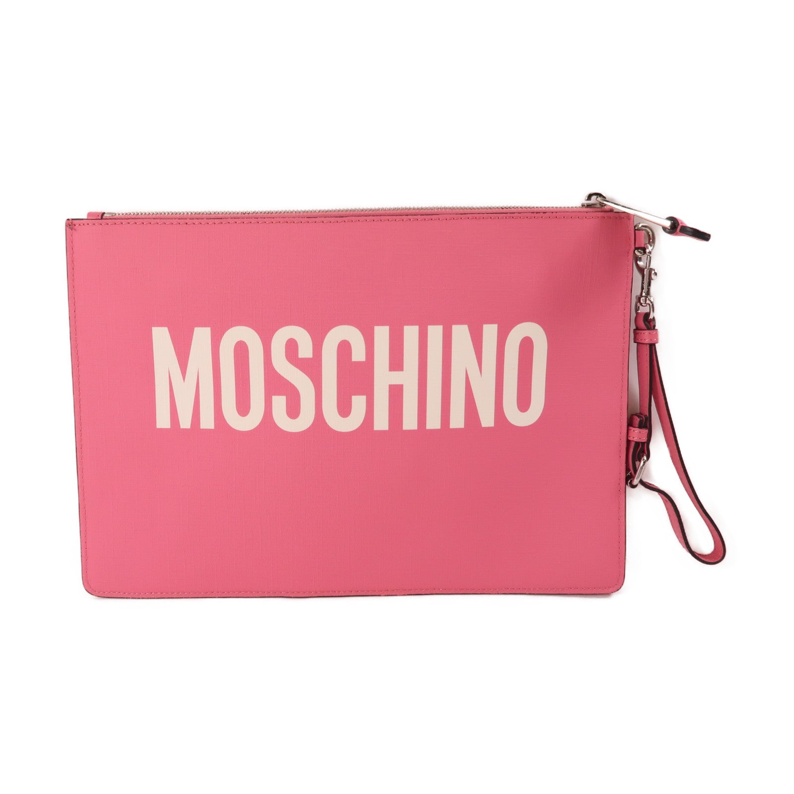 MOSCHINO 【激減優惠】塗層帆布Pouch銀扣手拿包粉紅色