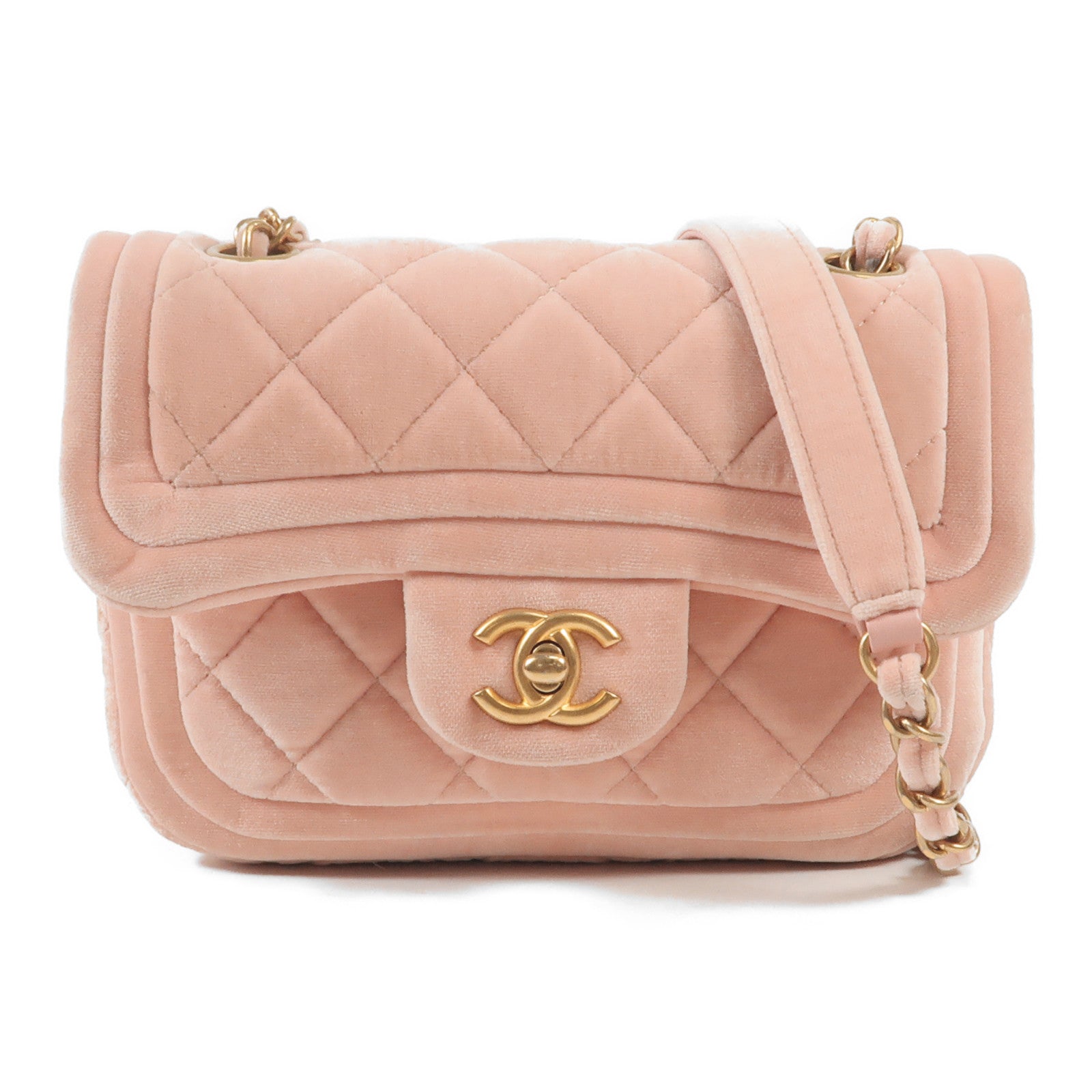 CHANEL 天鵝絨Shoulder Bag金扣鏈帶肩背袋