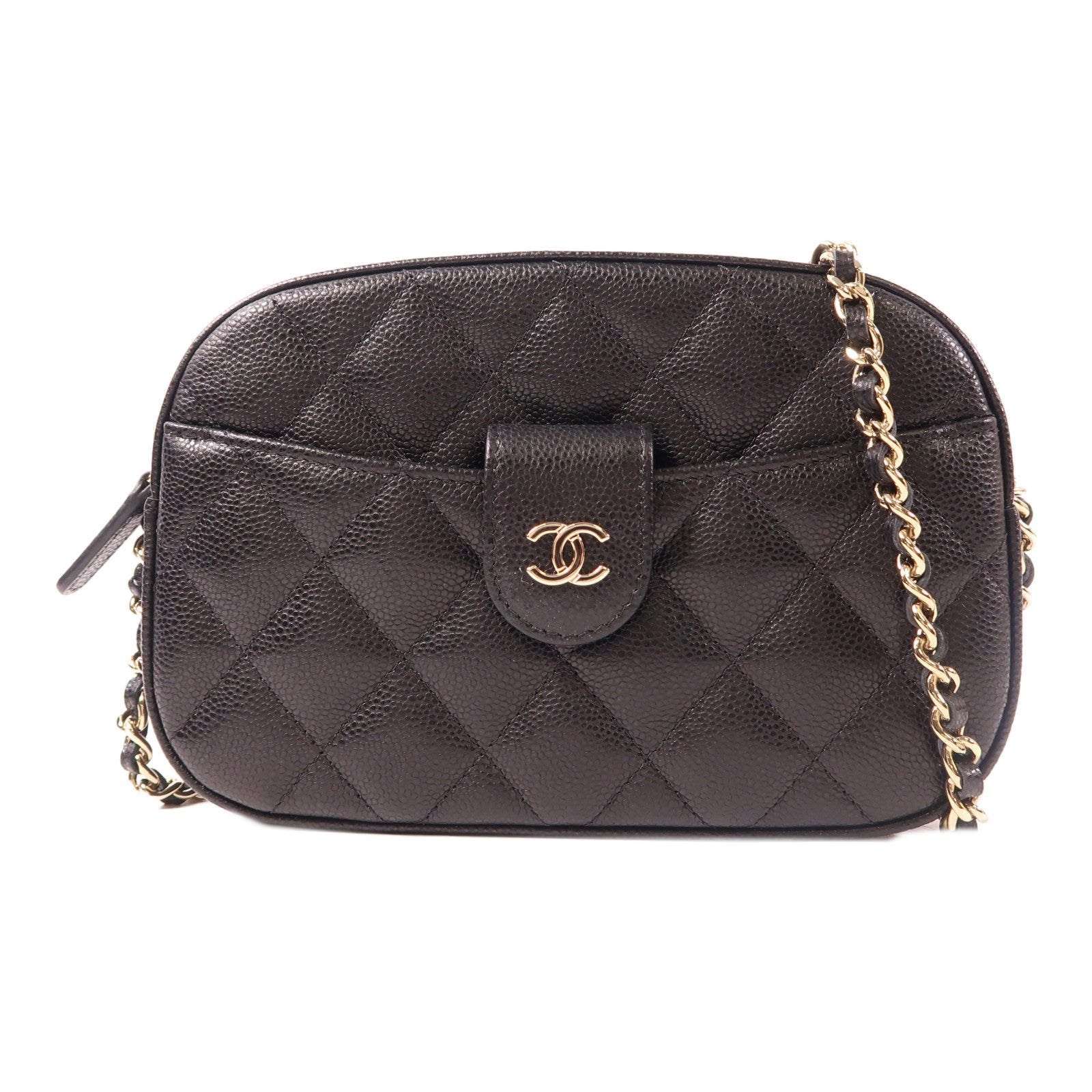 CHANEL 牛皮皮革Chain Shoulder金扣鏈帶肩背袋