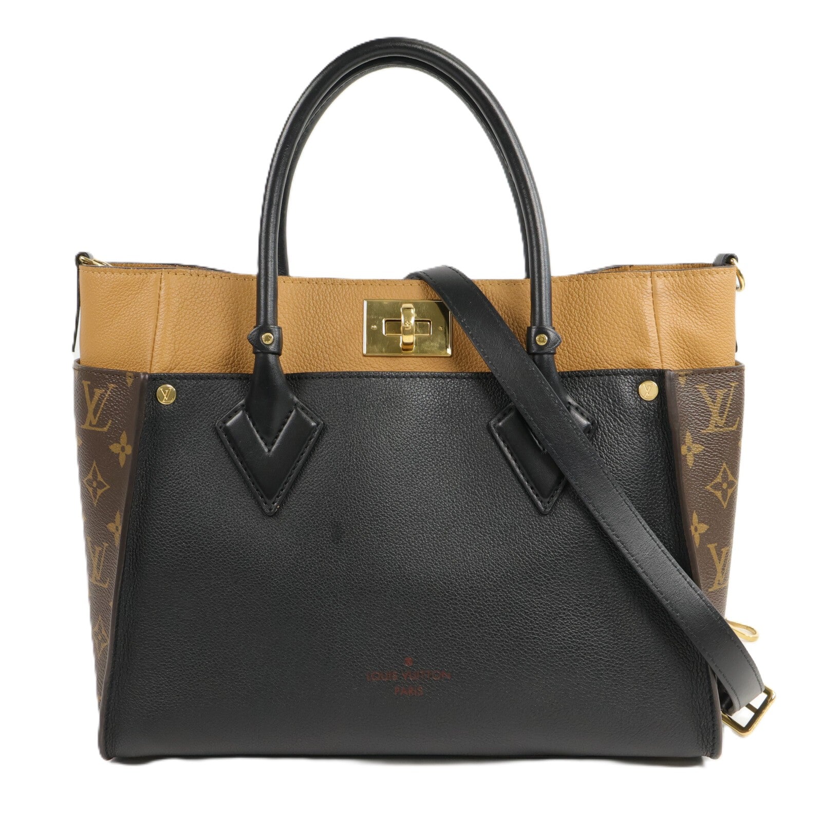 LOUIS VUITTON Monogram/牛皮皮革On My Side MM手挽肩背兩用袋