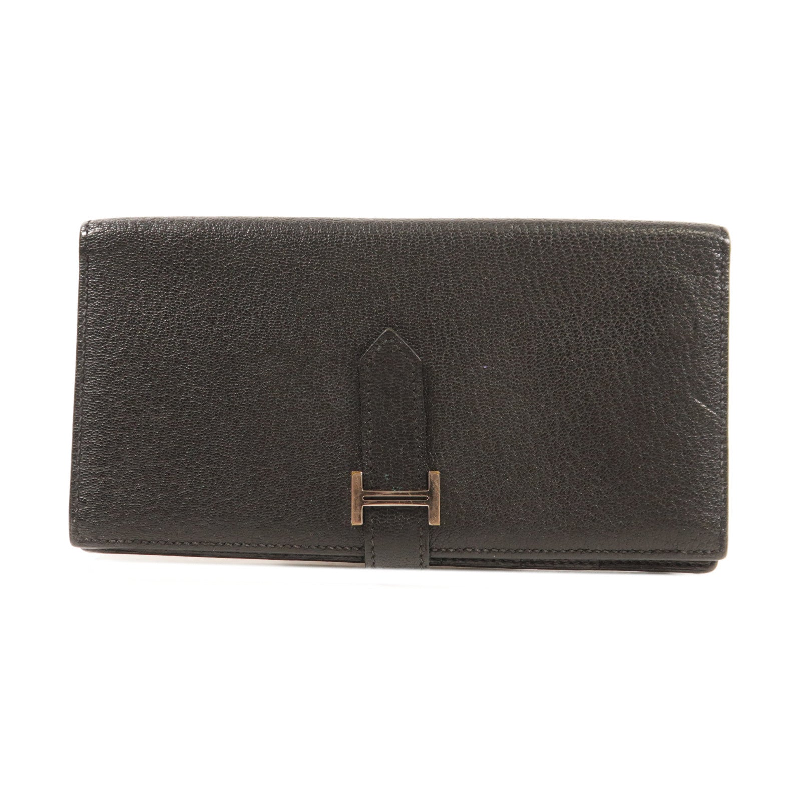 HERMES 【激減優惠】Chevre皮革Bearn Long Wallet銀扣長錢包Noir