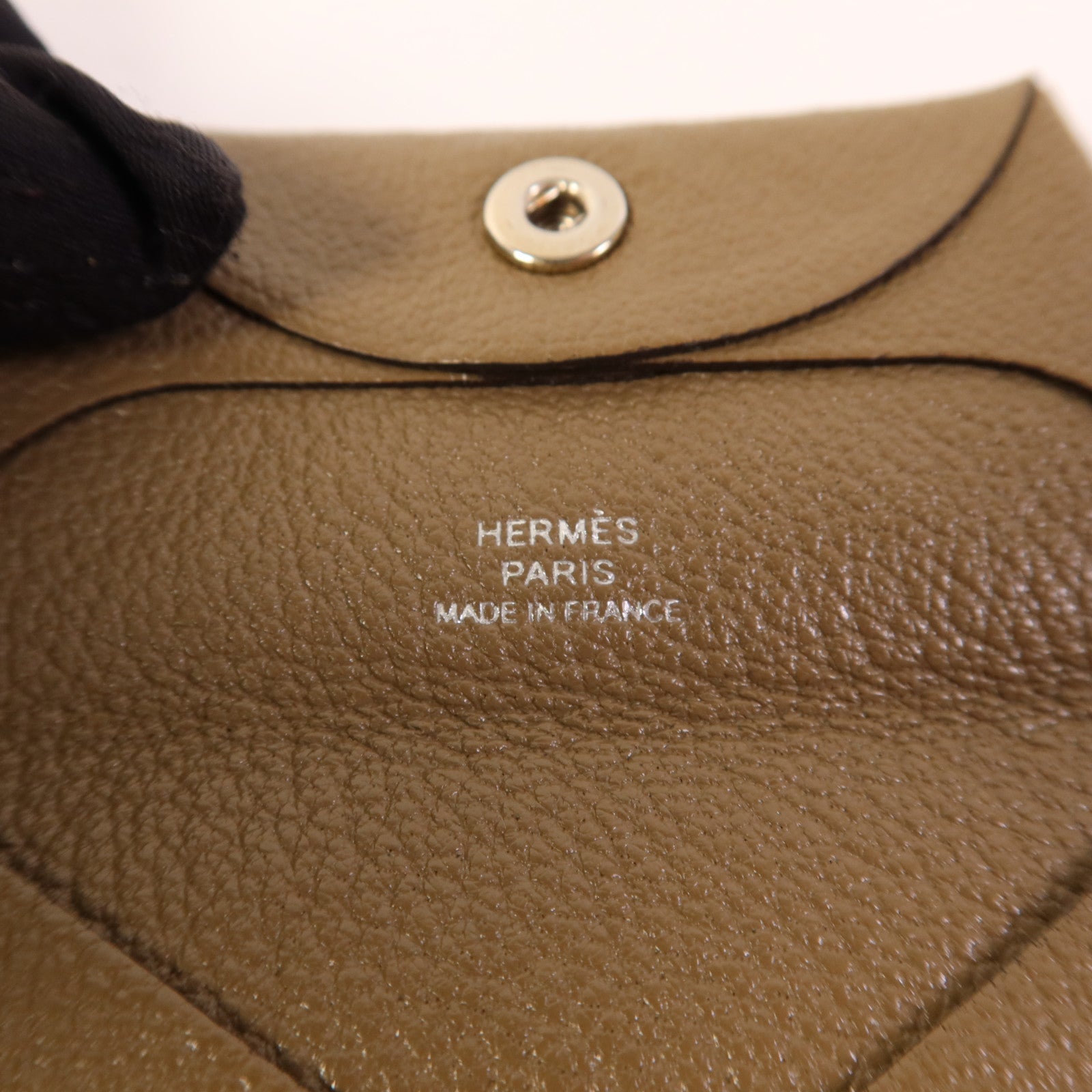 HERMES Chevre皮革Bastia Coin Purse銀扣零錢包Etoupe