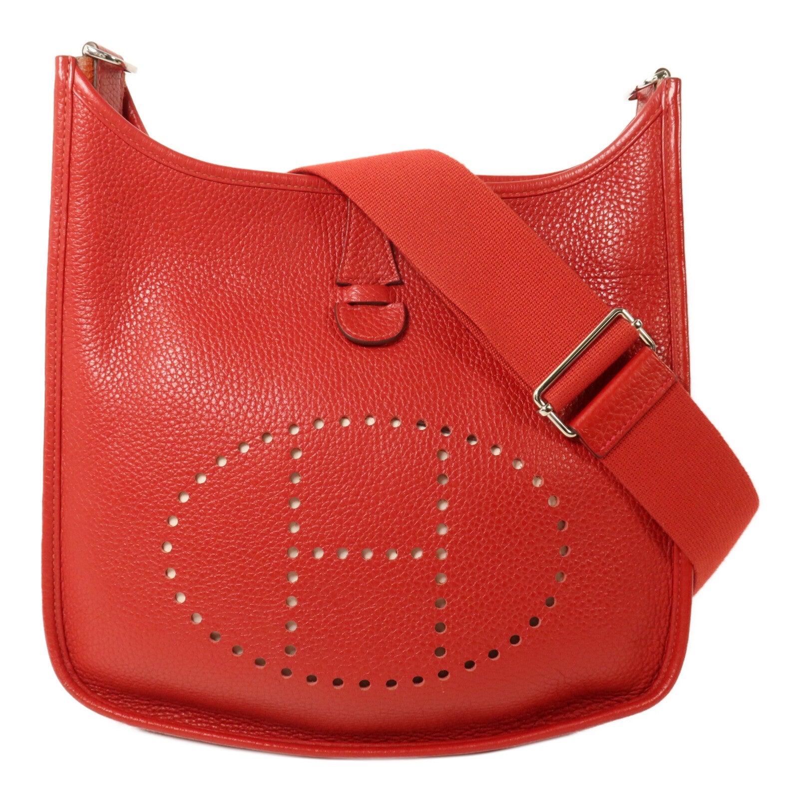HERMES Clemence皮革Evelyne PM肩背袋Rouge Casaque