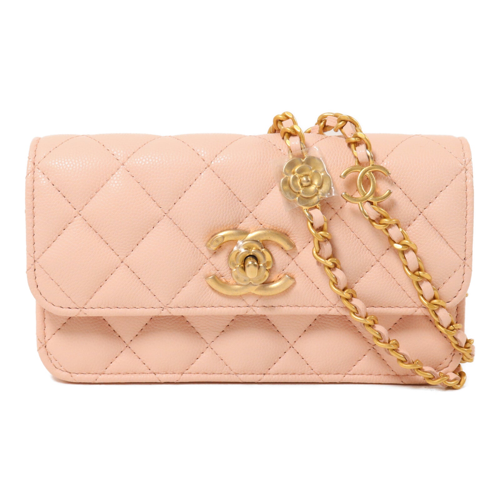 CHANEL 牛皮皮革Sweet Camellia Flap Phone Bag鏈帶肩背袋