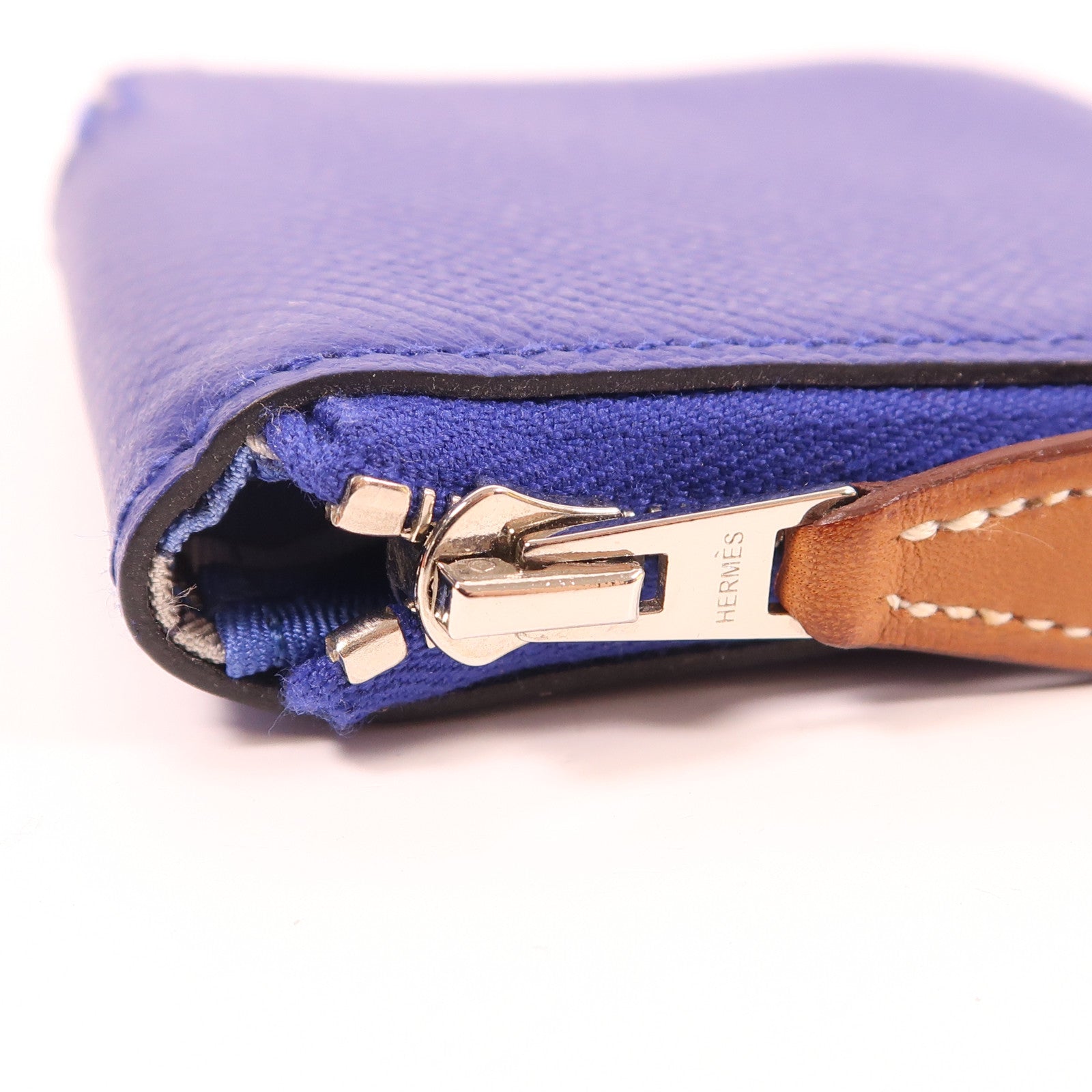 HERMES Epsom皮革Coin Purse銀扣零錢包Bleu Electrique