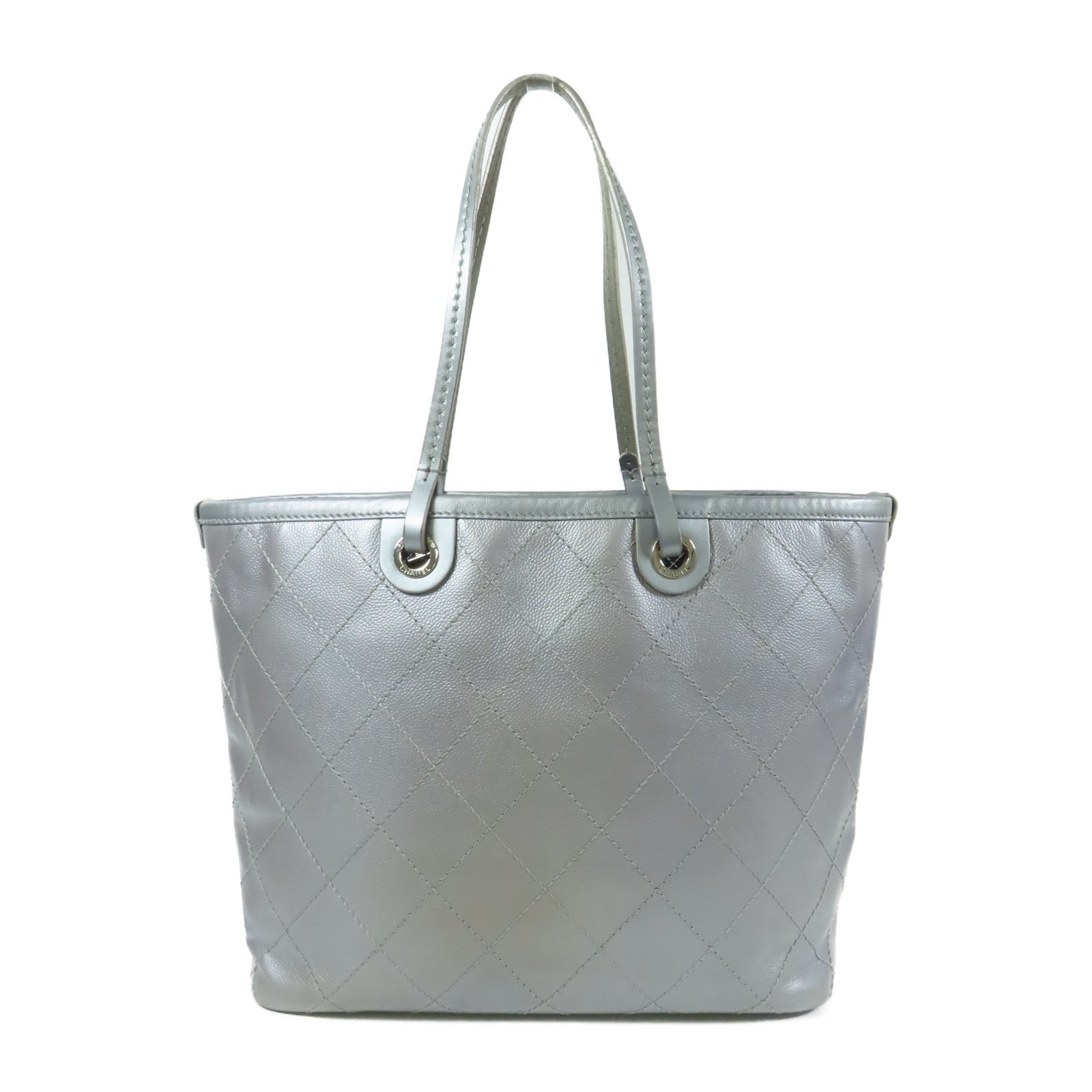 CHANEL 牛皮皮革Tote Bag銀扣肩背袋