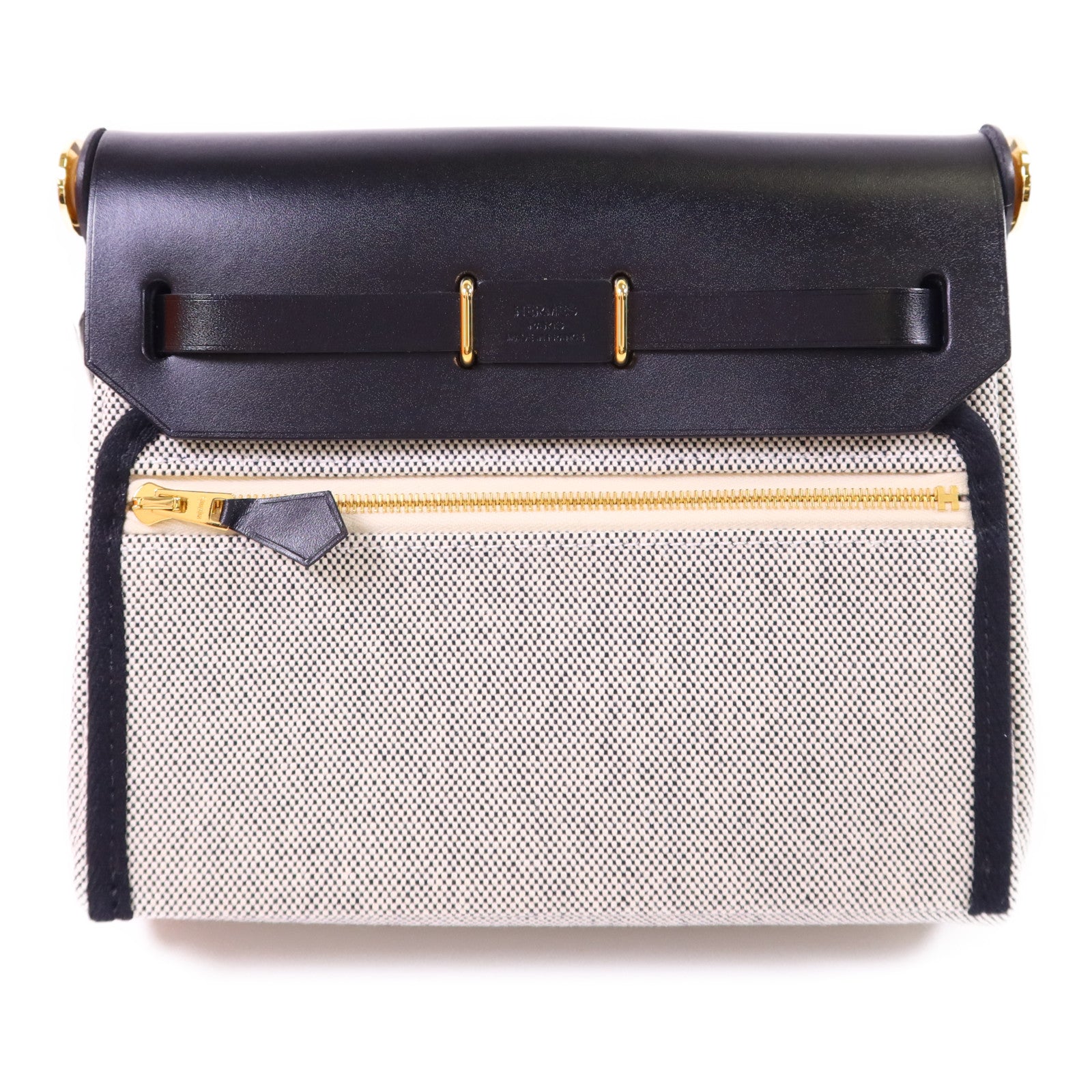 HERMES 帆布Mini Herbag金扣肩背袋