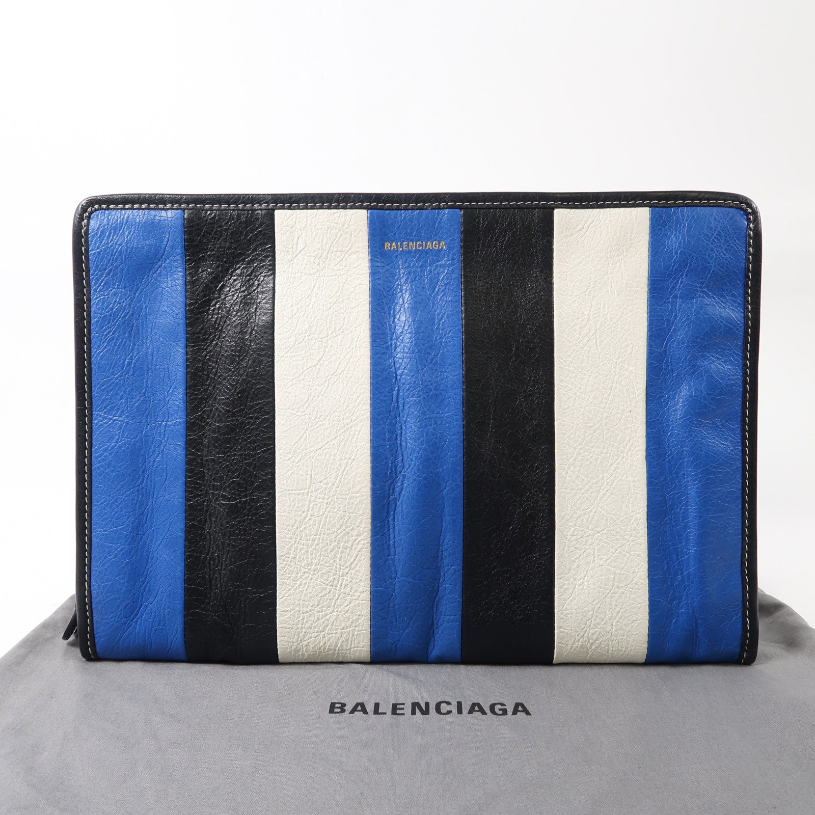 BALENCIAGA 【激減優惠】牛皮皮革Clutch銀扣手拿包藍色/黑色/白色