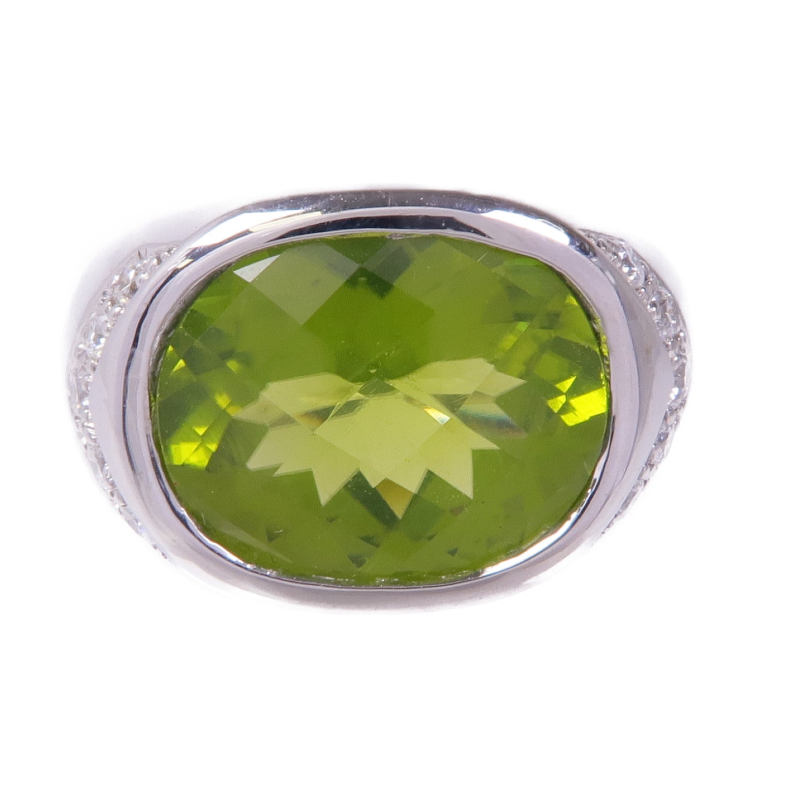 JEWELRY 18K白金Peridot Diamond Ring橄欖石/鑽石戒指US#7