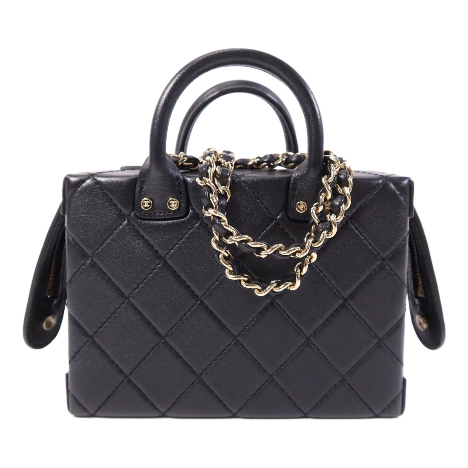 CHANEL 牛皮皮革Vanity Case金扣手挽肩背兩用袋