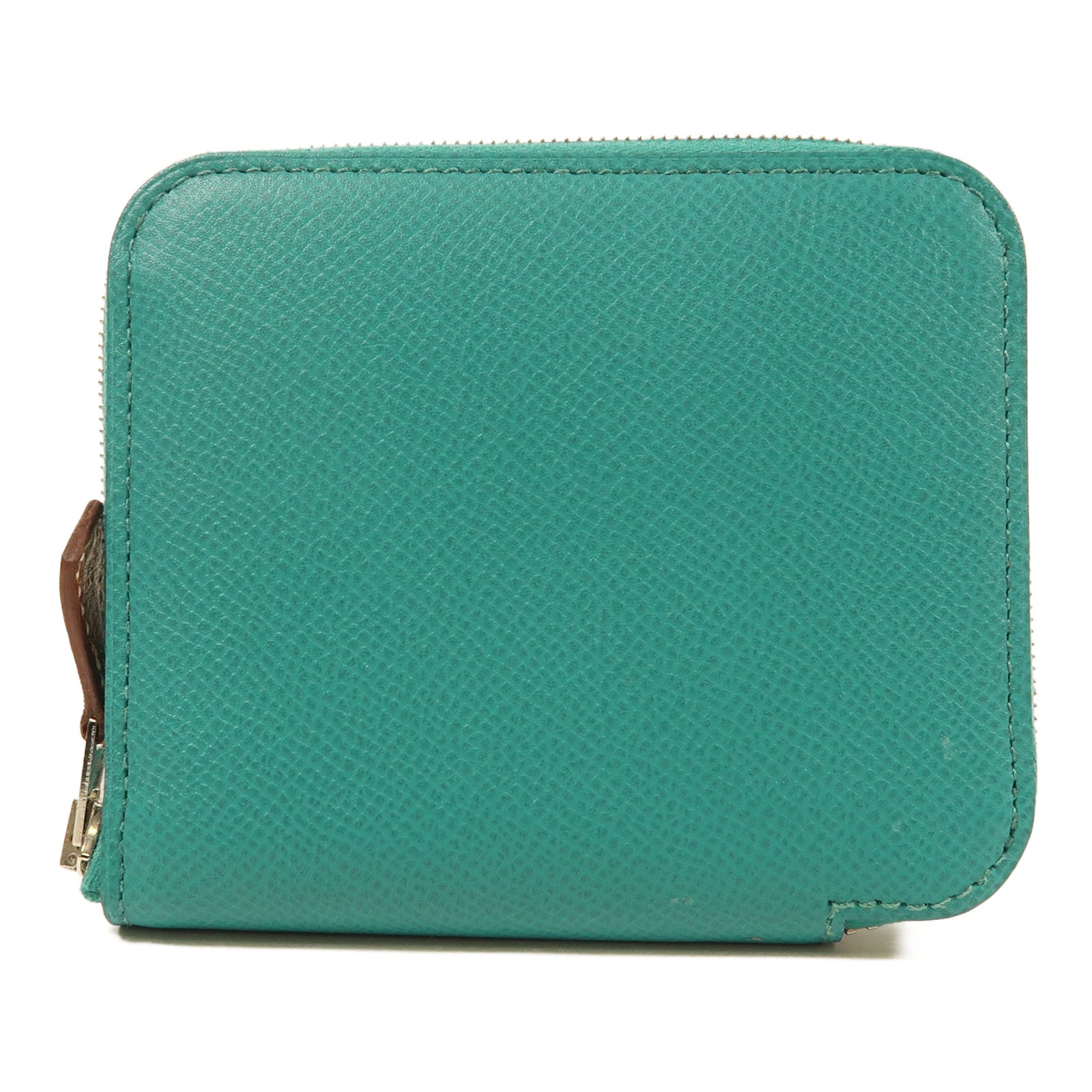 HERMES Epsom皮革Silk In Compact Wallet銀扣錢包Bleu Paon