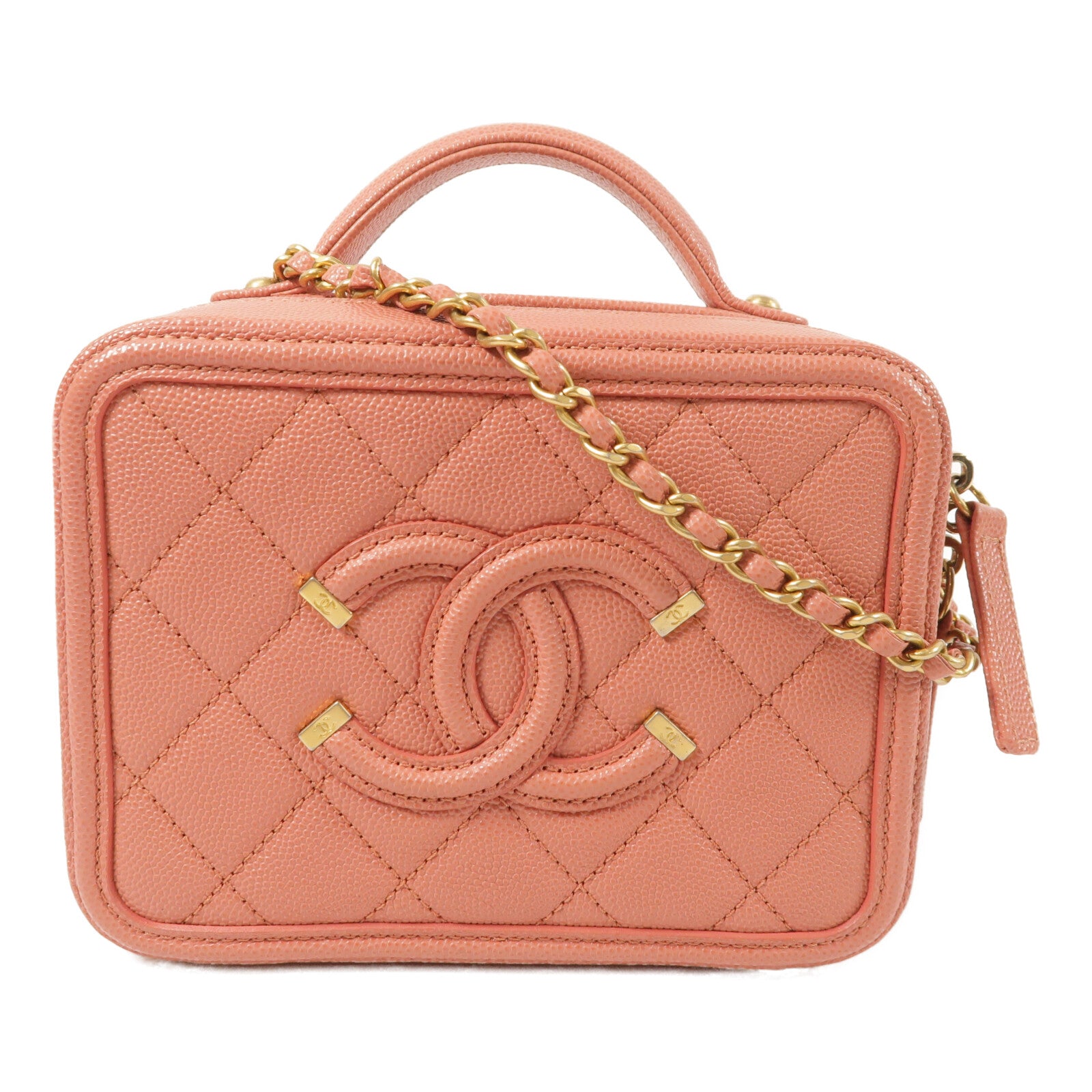 CHANEL 牛皮皮革Vanity Case金扣手挽肩背兩用袋