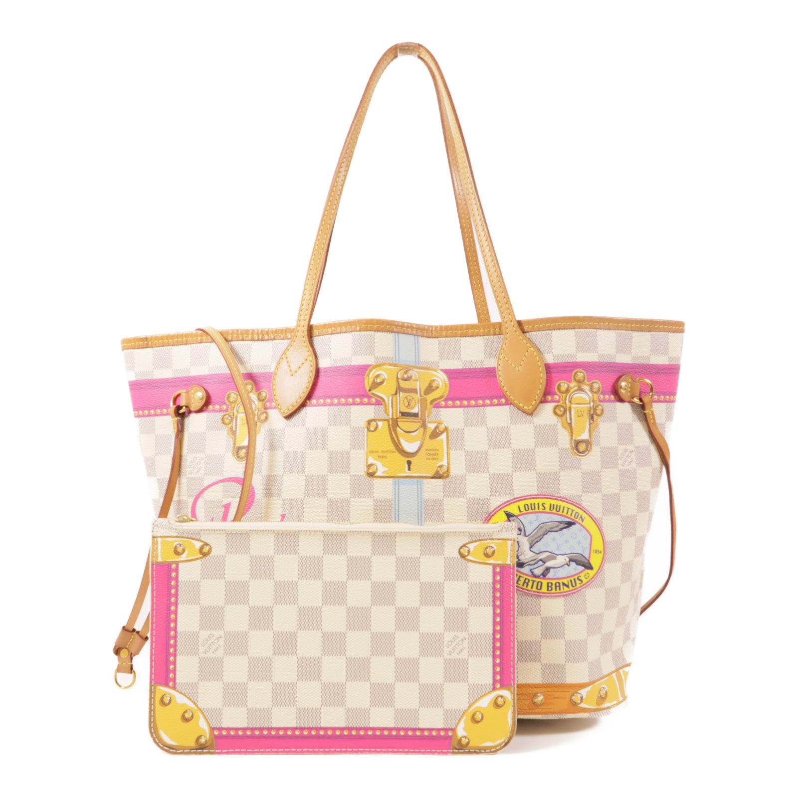 LOUIS VUITTON Damier Azur Neverfull MM金扣肩背袋