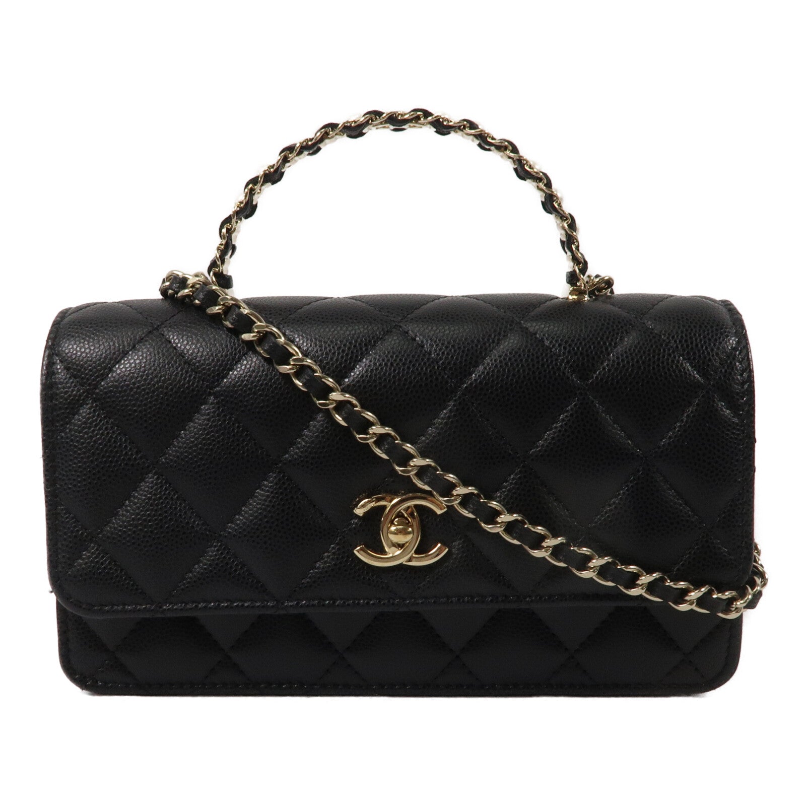 CHANEL 牛皮皮革Wallet On Chain Witn Pearl Handle鏈帶手挽肩背兩用袋