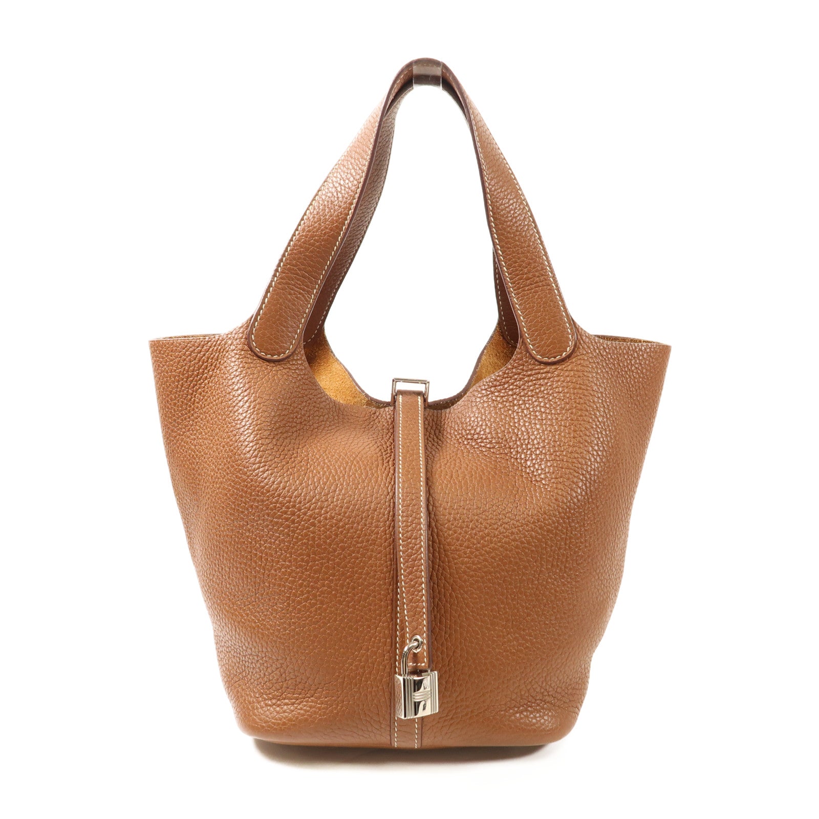 HERMES Clemence皮革Picotin MM銀扣手挽袋Gold