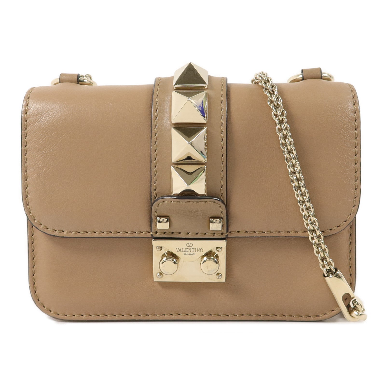 Valentino 牛皮皮革Rockstud Glam Lock Flap Bag鏈帶肩背袋