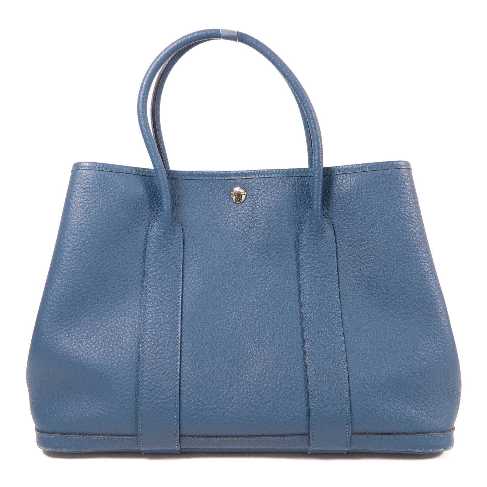HERMES PHW Garden Party PM Tote Bag Negonada Leather Bleu Agate