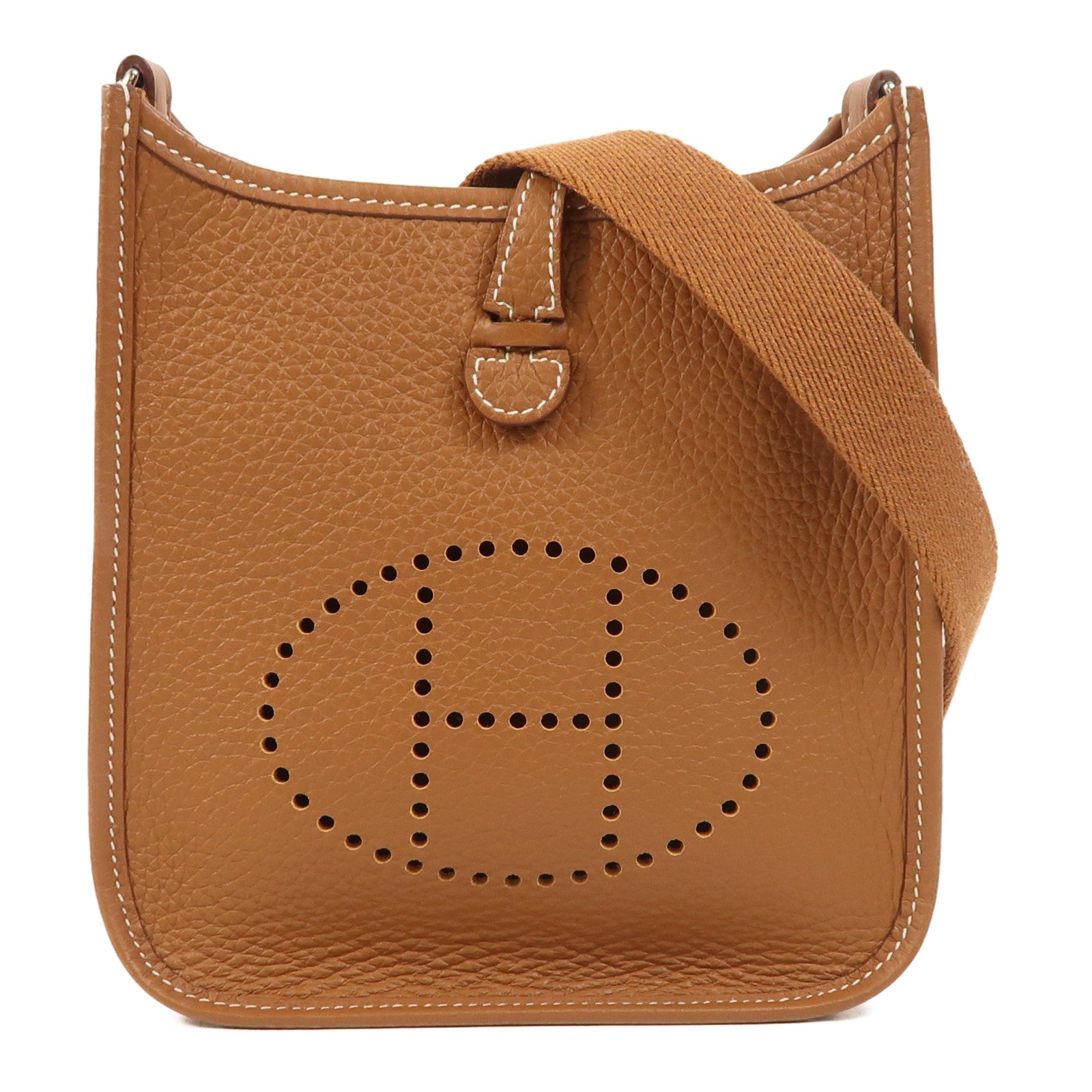 HERMES Clemence皮革Evelyne TPM銀扣肩背袋Gold