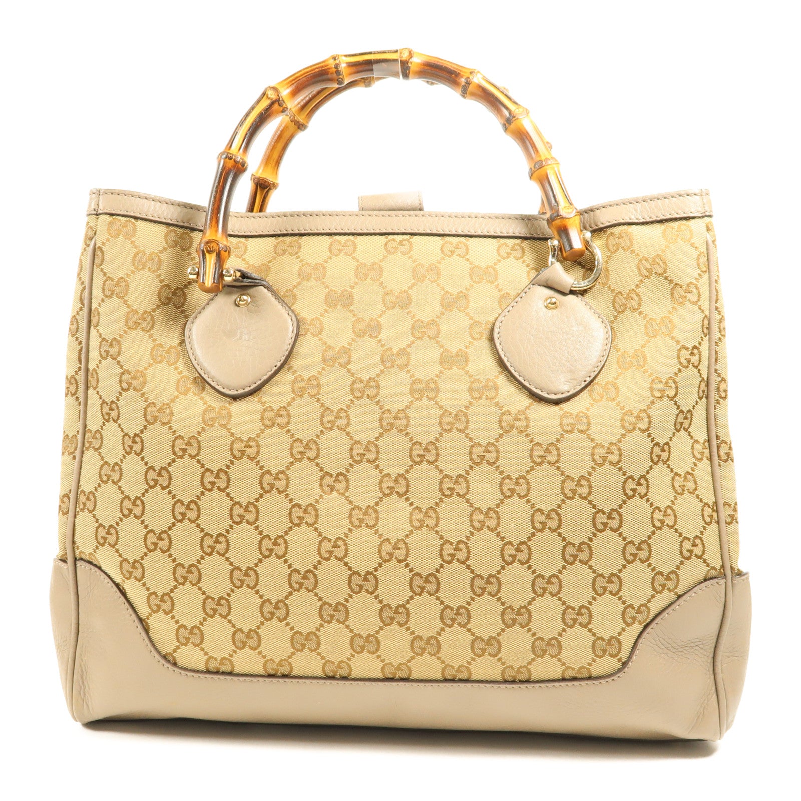 GUCCI 帆布Diana Bamboo Handle金扣手挽袋