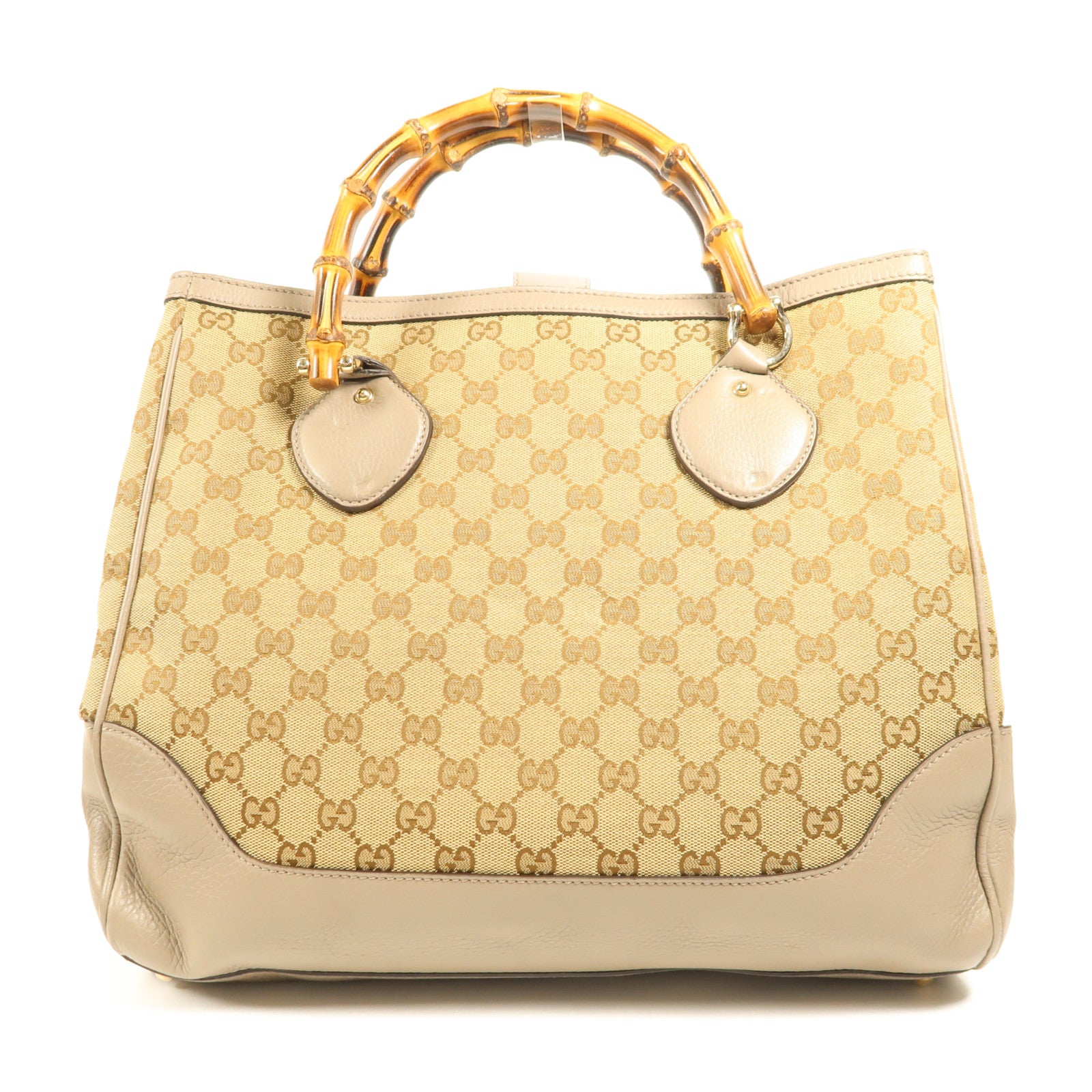 GUCCI 帆布Diana Bamboo Handle金扣手挽袋